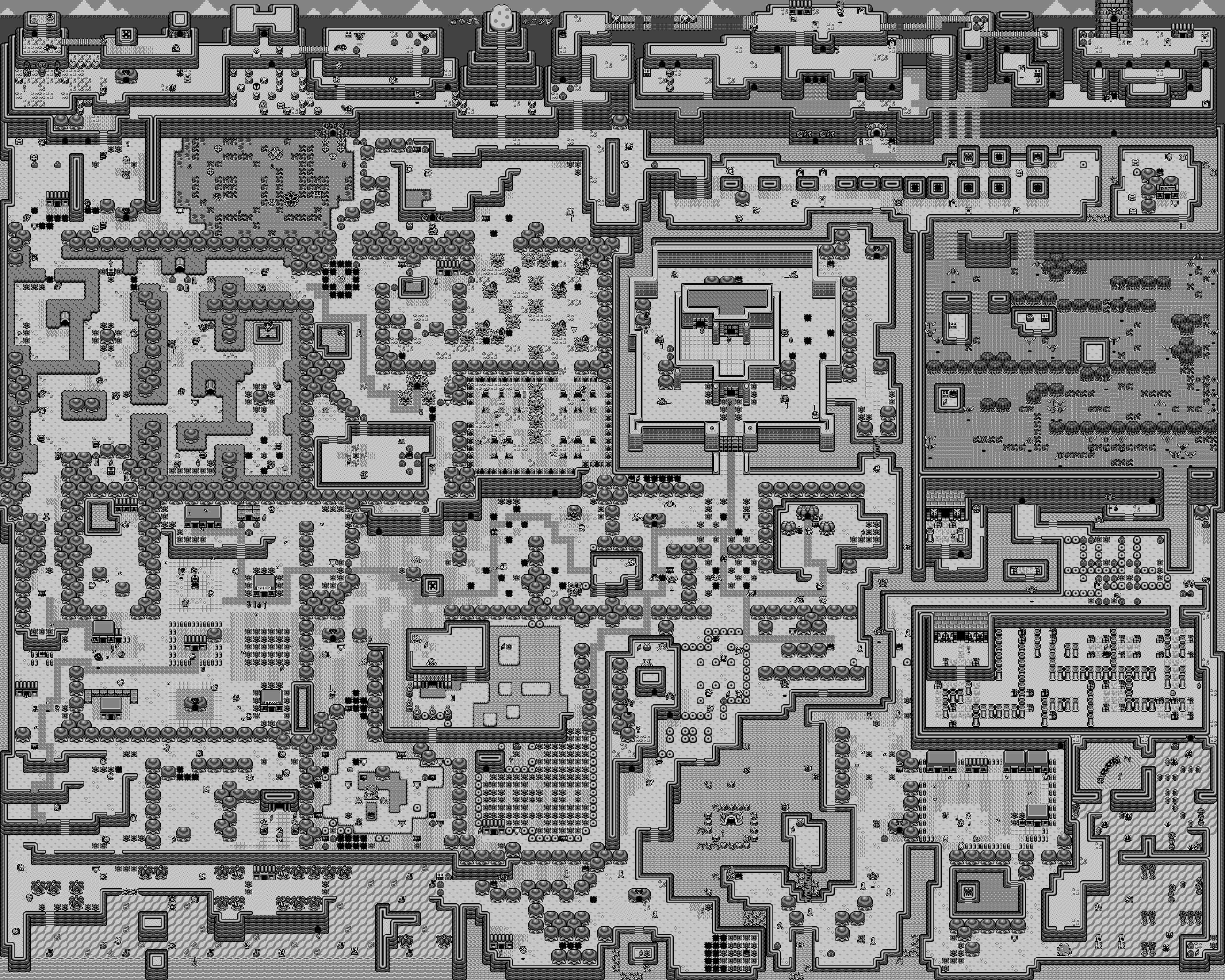 Pokemon Gameboy, world map, grayscale pixel art, 2K Desktop Wallpaper