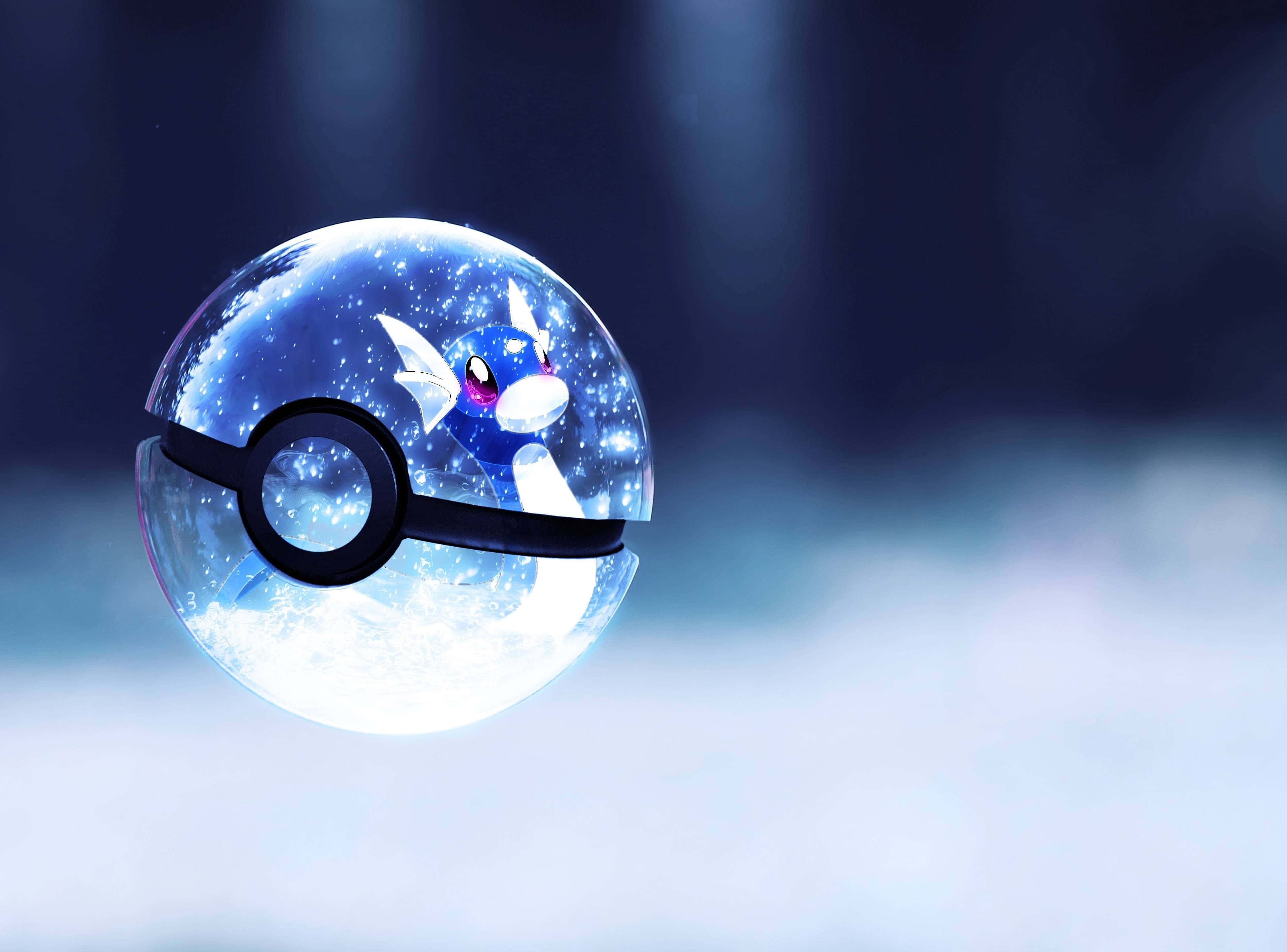 Pokemon Go, glowing blue Poké Ball, small blue Pokémon, 4K Desktop Wallpaper