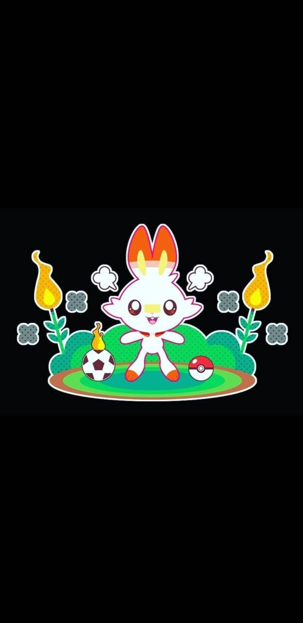 cartoon scorbunny, flame ears, green patch, HD Phone Wallpaper