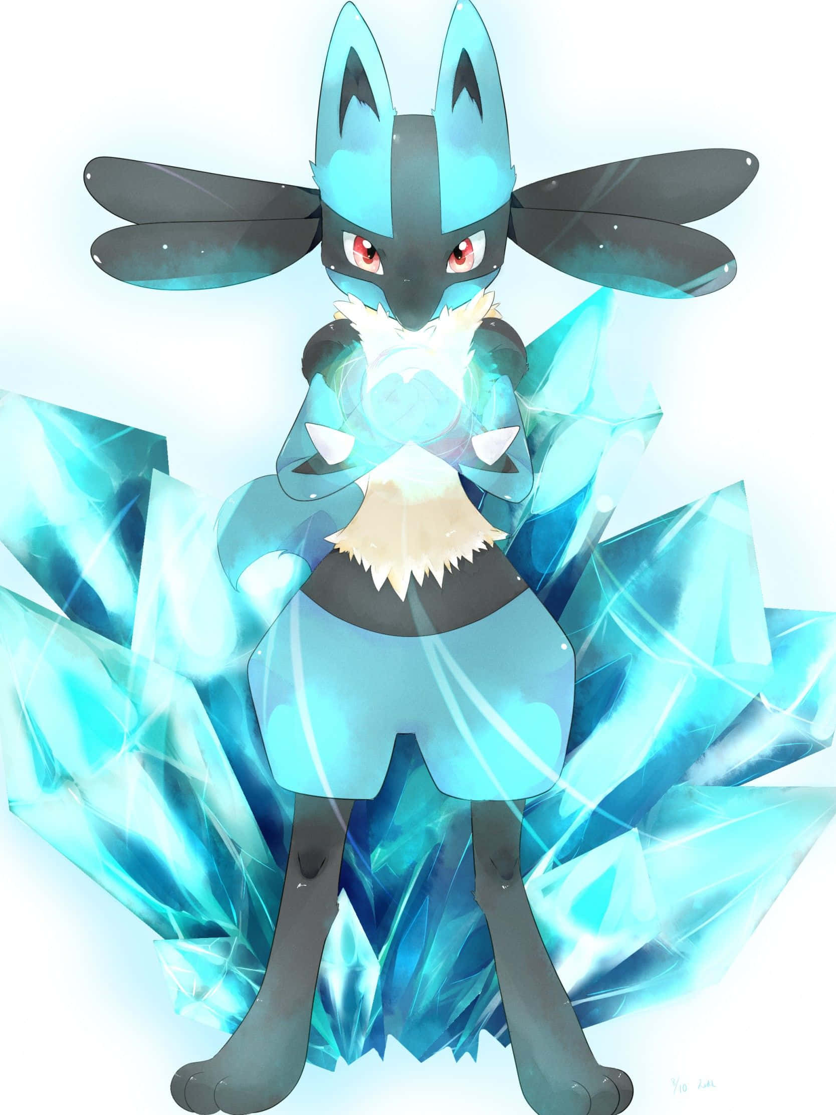 Pokemon Lucario, blue crystals, glowing crystalline shards, Full HD Phone Wallpaper