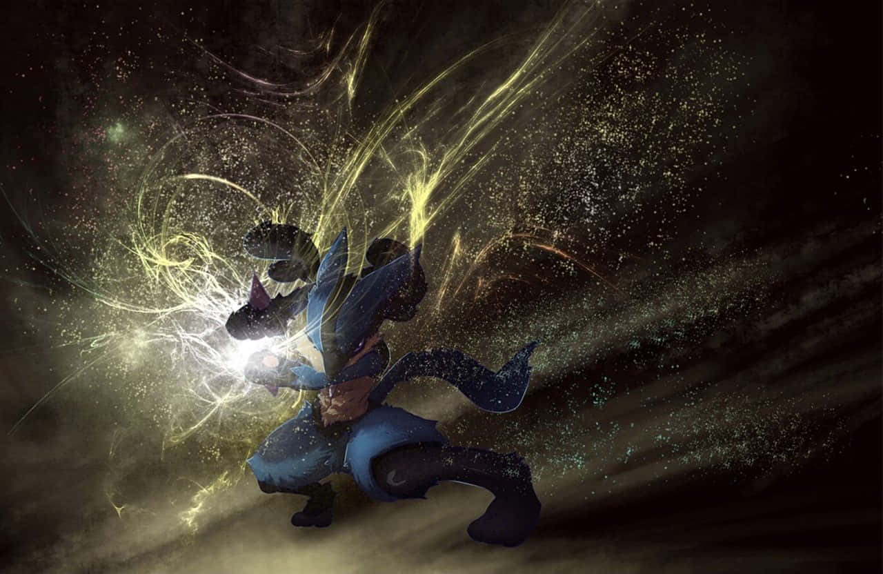 Pokemon Lucario, yellow aura, glowing golden energy blast, HD Desktop Wallpaper