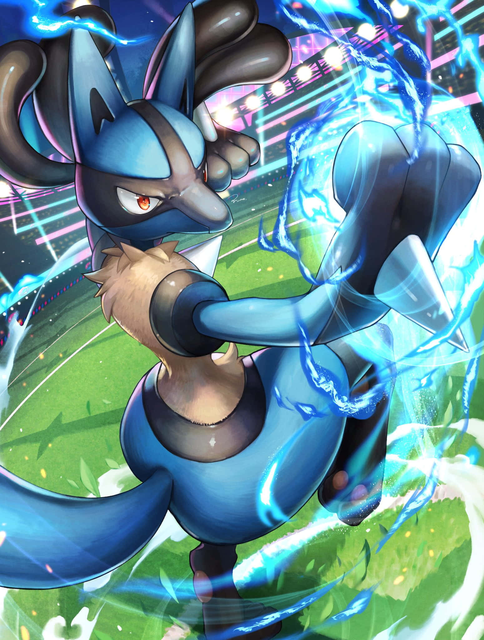 Pokemon Lucario, blue and black, glowing electric punch, Full HD Phone Wallpaper