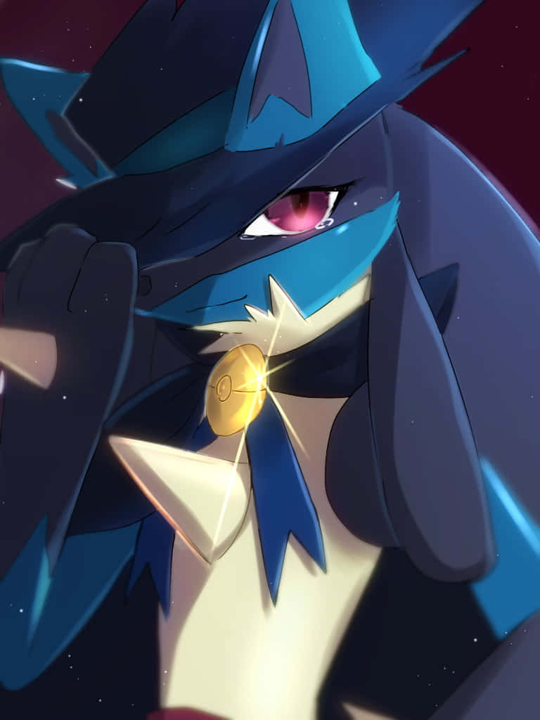 Pokemon Lucario, gold Poke Ball, glowing red eyes, SD Phone Wallpaper