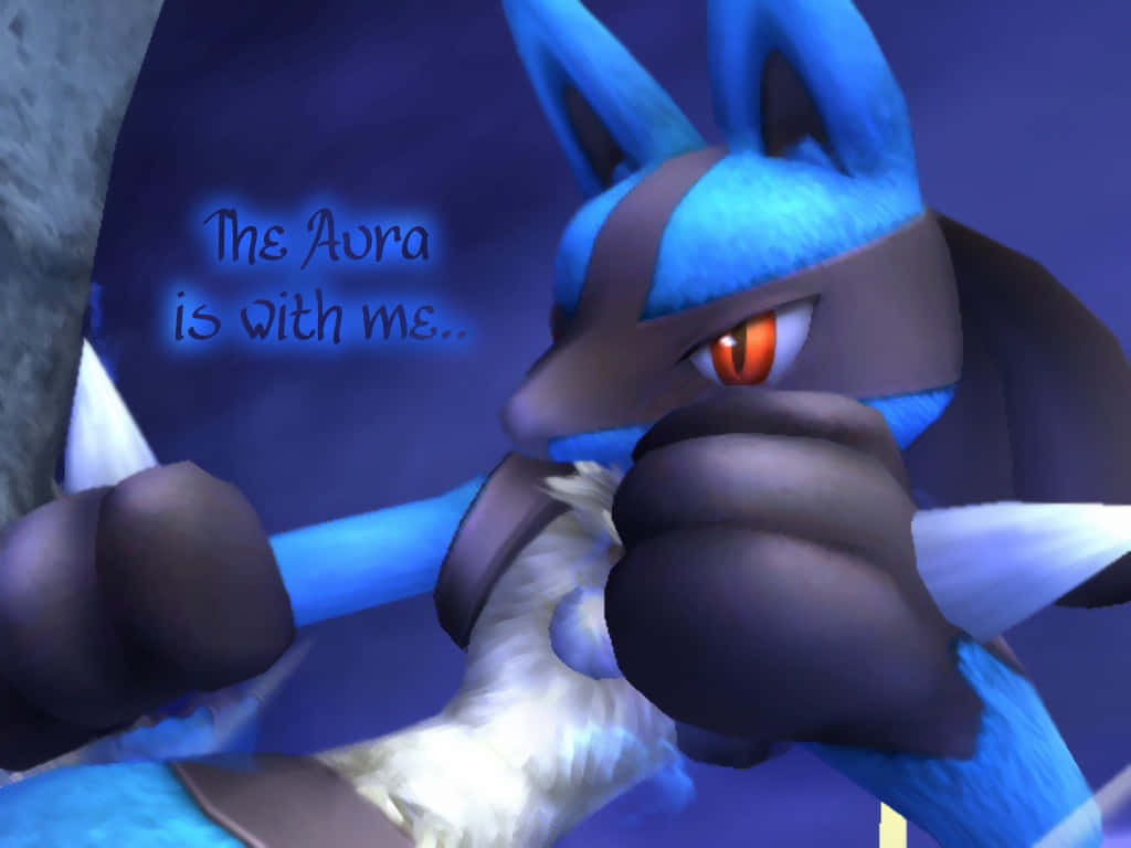 Pokemon Lucario, blue font, glowing orange eyes, SD Desktop Wallpaper
