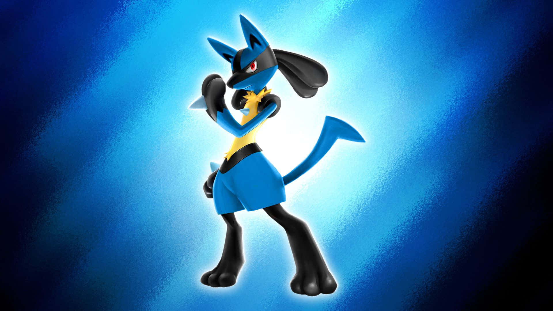 Pokemon Lucario, blue and black, glowing blue gradient background, Full HD Desktop Wallpaper