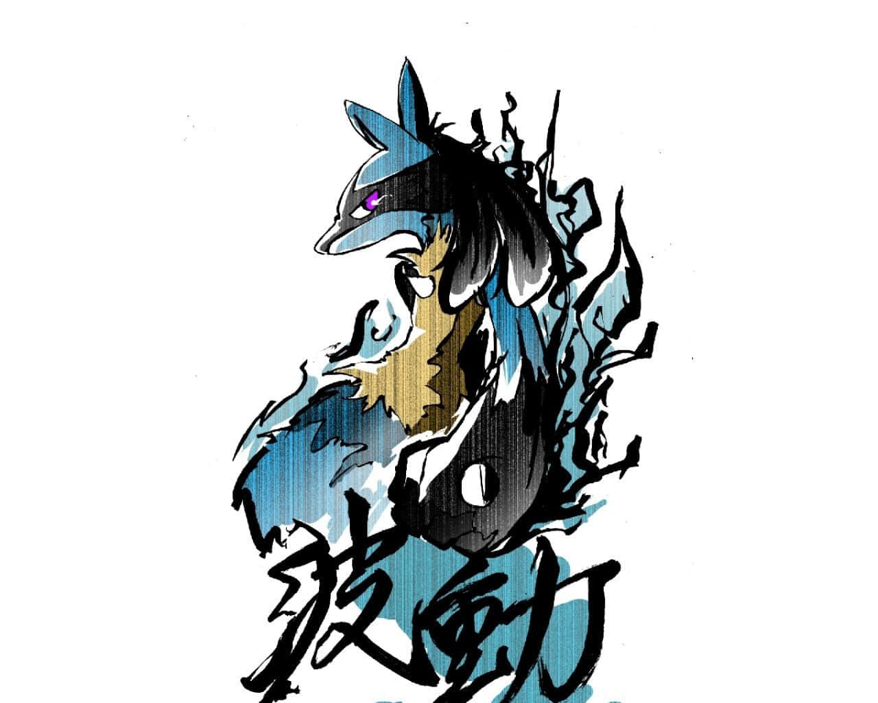 Pokemon Lucario, anime sketch, blue fox, HD Desktop Wallpaper