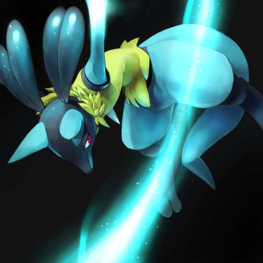 Pokemon Lucario, shiny green light, glowing blue and yellow, SD Desktop Wallpaper
