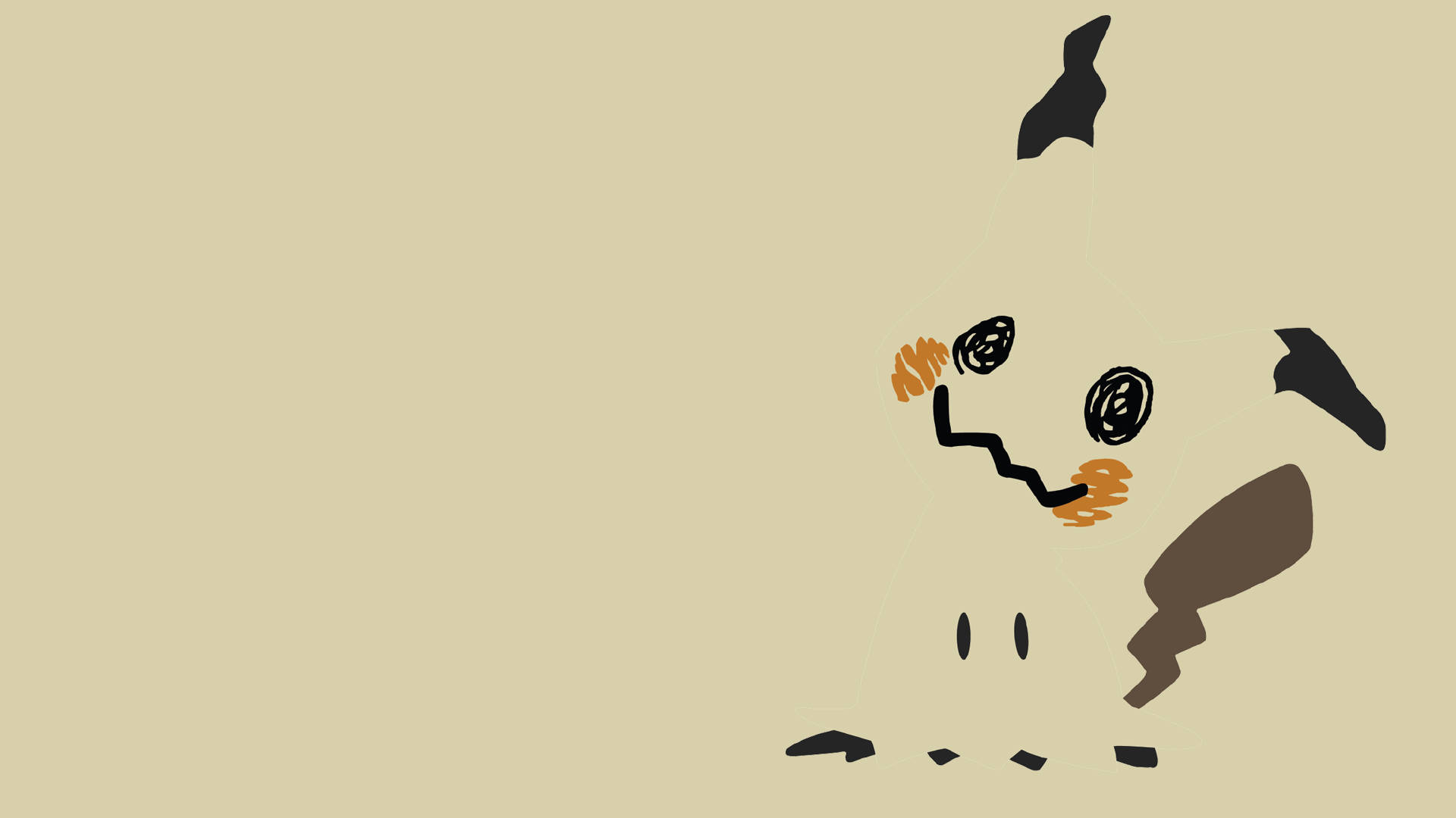 minimalist mimikyu art, sakura wallpaper, black and orange markings, Full HD Desktop Wallpaper