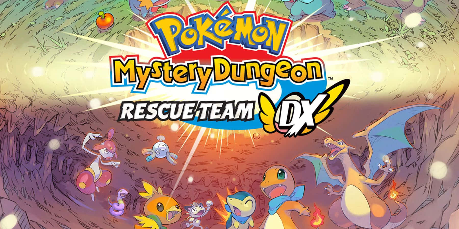 Pokemon Mystery Dungeon, anime-style game cover, multiple Pokemon characters, HD Desktop Wallpaper