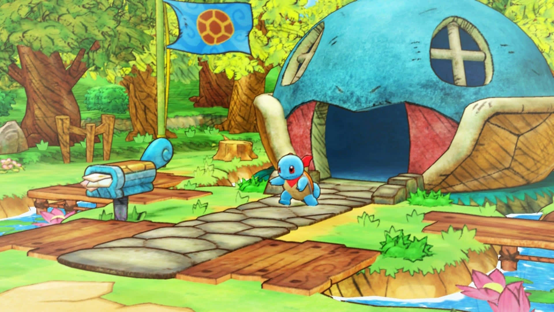 Pokemon Mystery Dungeon, blue Pokémon, mushroom-shaped house, Full HD Desktop Wallpaper