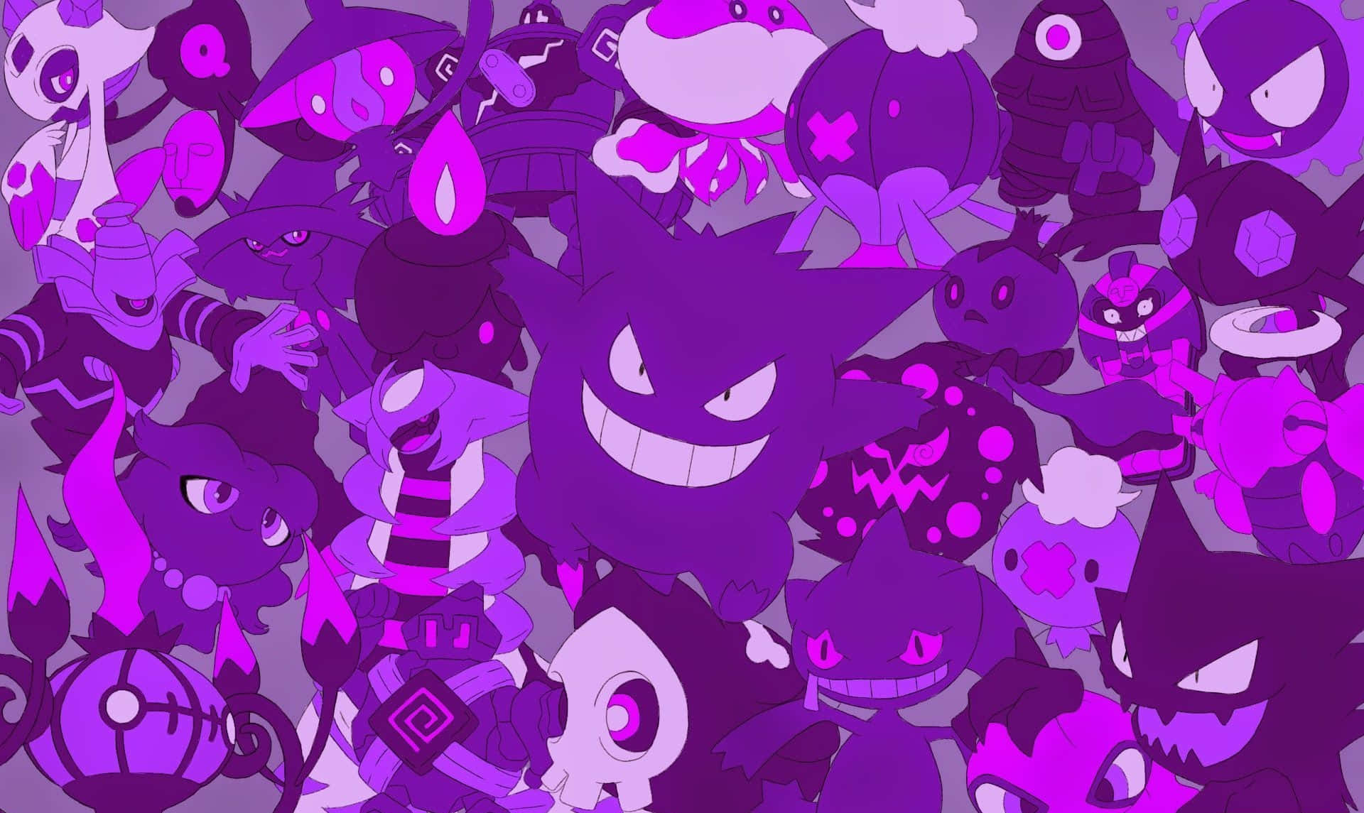 Ghost-type Pokémon, vibrant purple, collage, Full HD Desktop Wallpaper