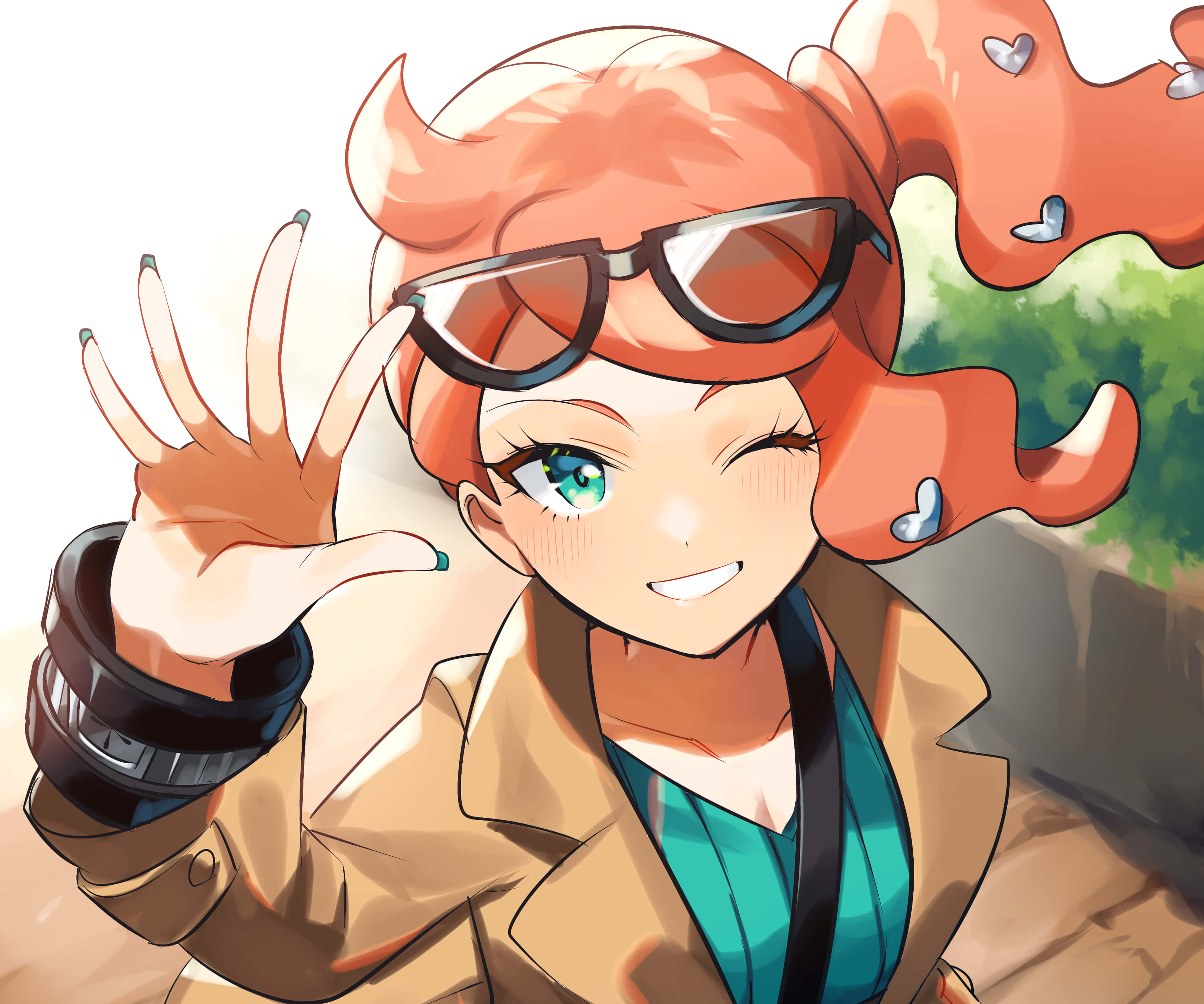 Pokemon Pfp, orange hair, goggles, 2K Desktop Wallpaper