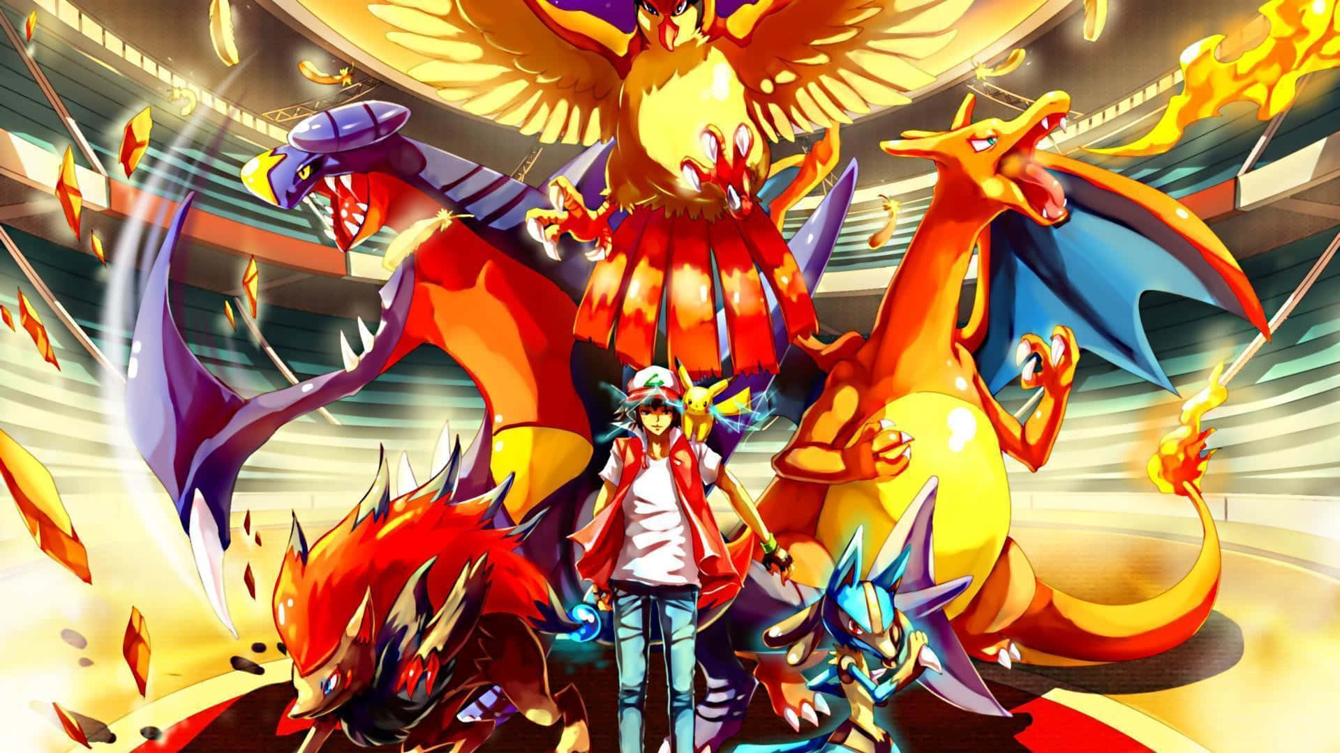 Pokemon Stadium, legendary Pokémon, vibrant stadium, Full HD Desktop Wallpaper
