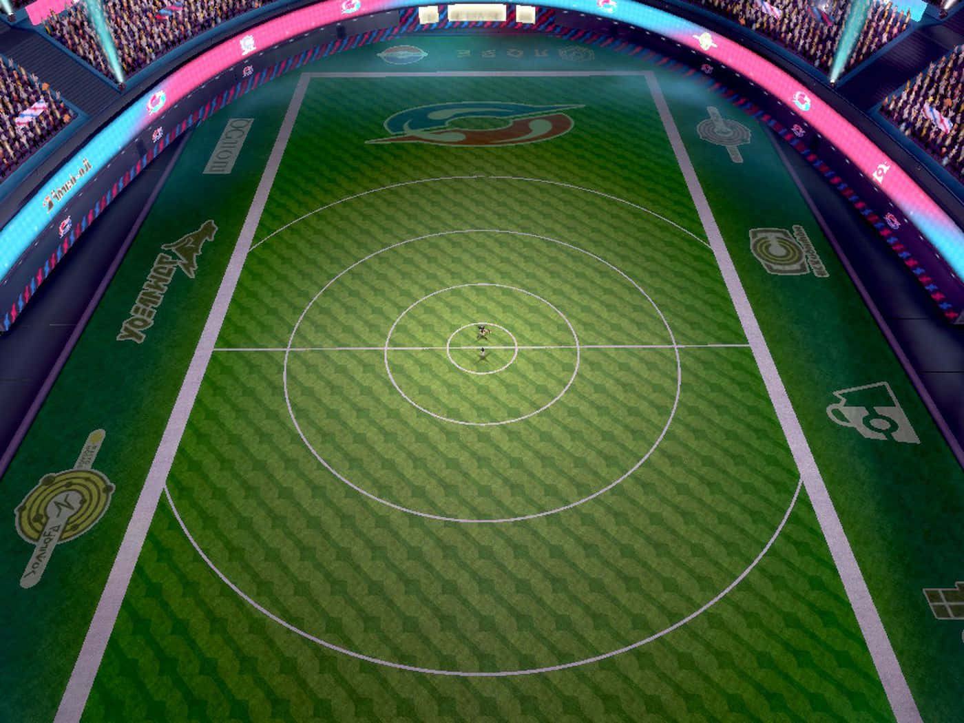 Pokemon Stadium, vibrant green soccer field, futuristic stadium, HD Desktop Wallpaper