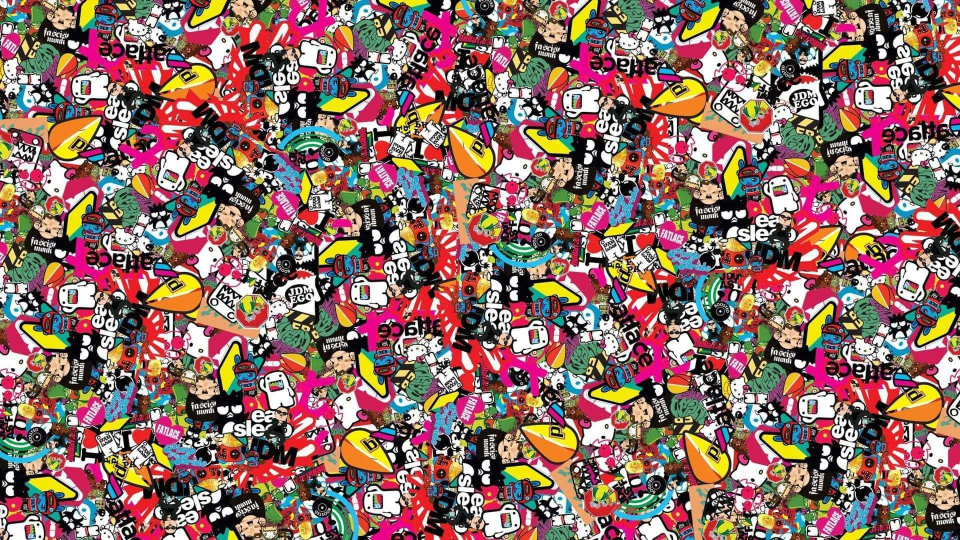 Pokemon Stickers, pink background, cartoon characters, Full HD Desktop Wallpaper