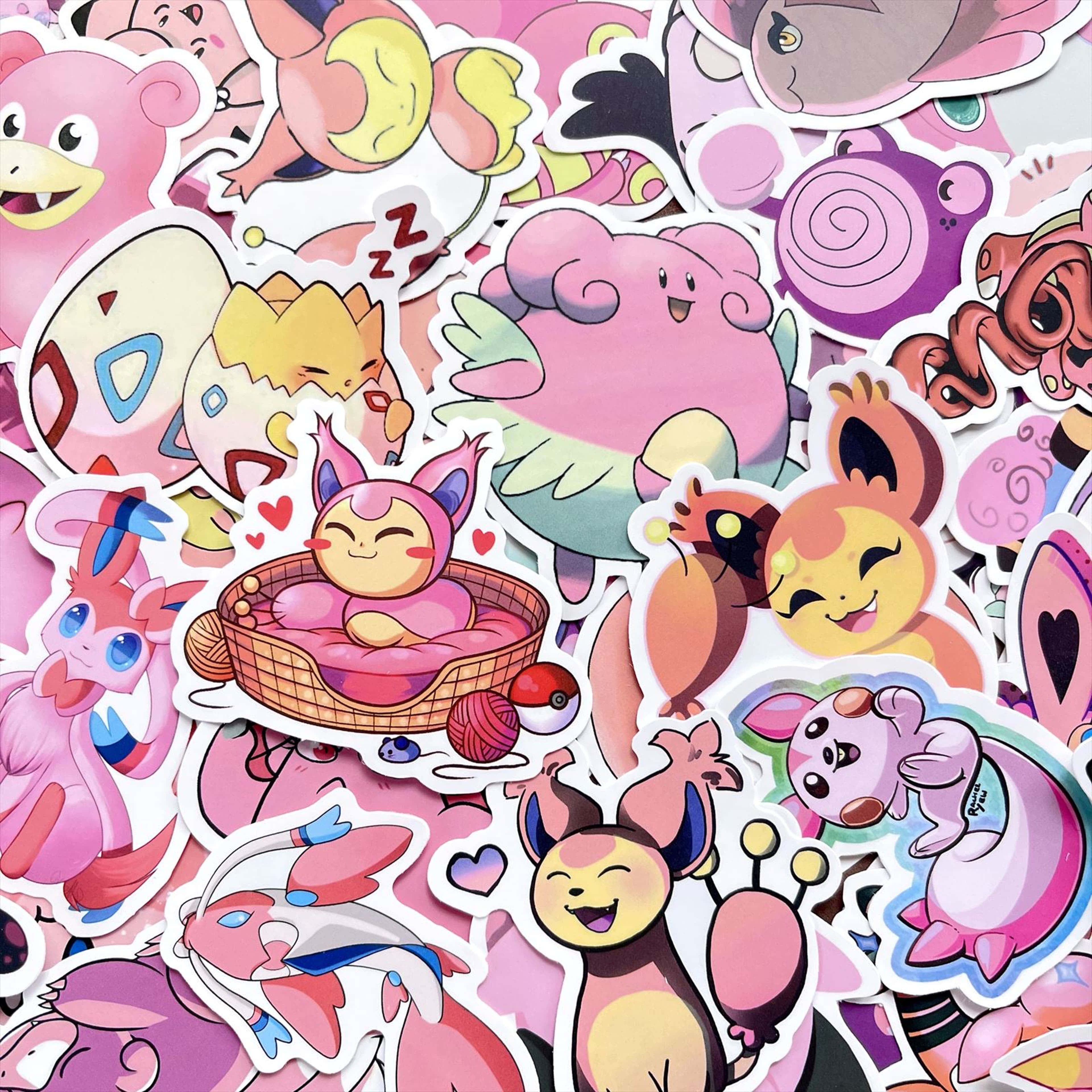 Pokemon Stickers, pink, pastel, 4K Desktop Wallpaper