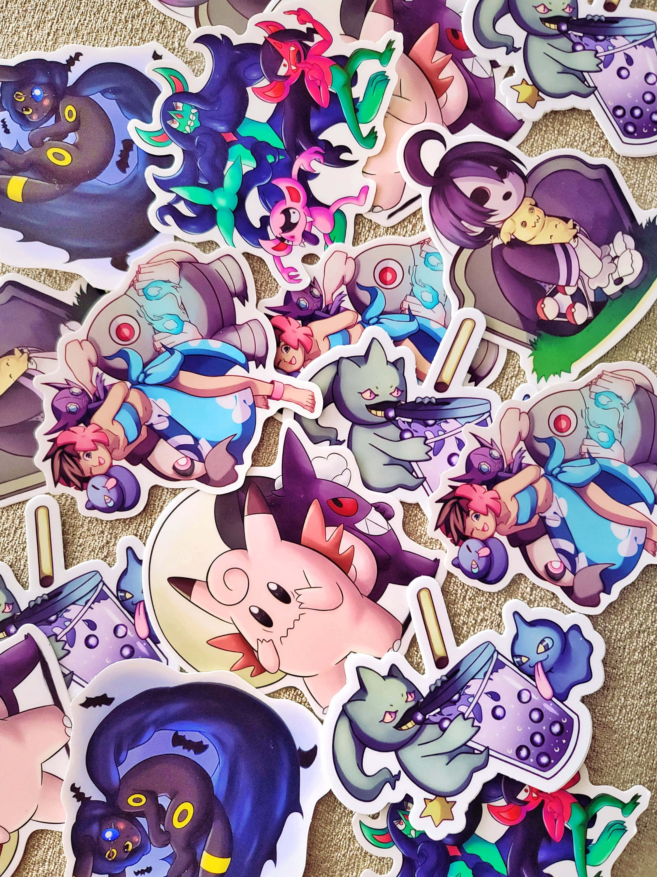 Pokemon Aesthetic, colorful anime-style stickers, cartoon characters, 2K Phone Wallpaper