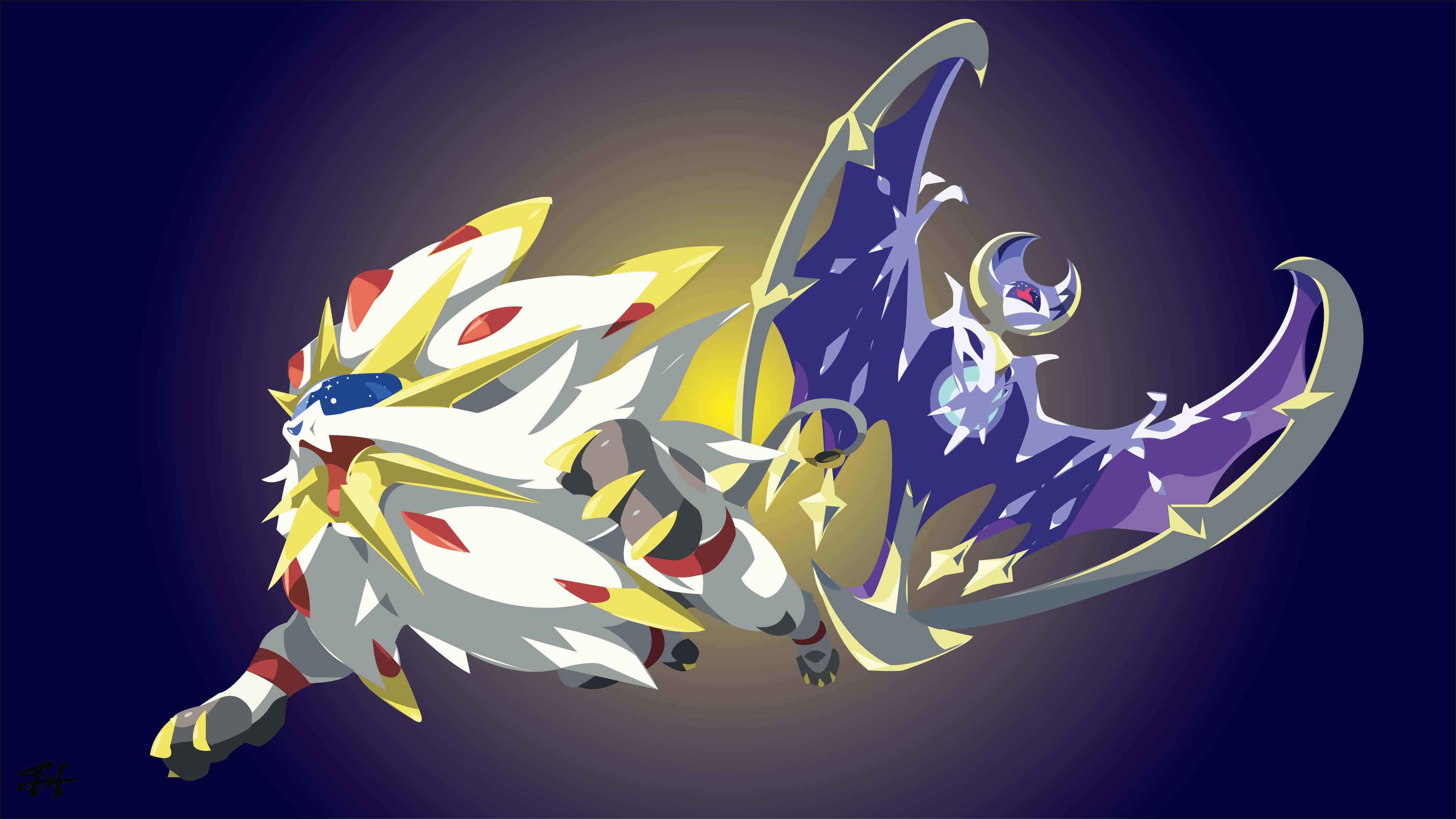 Pokemon Sun and Moon, white and yellow tail, anime-style dragon, 4K Desktop Wallpaper