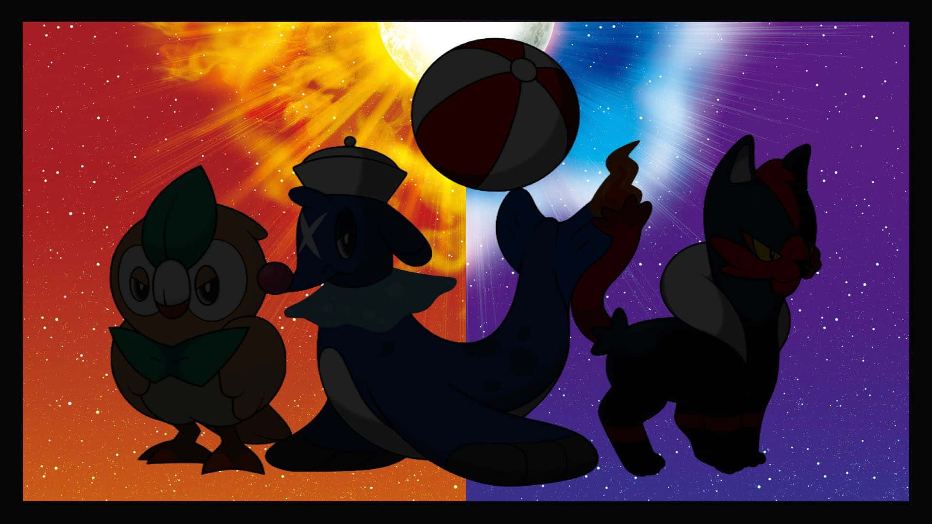 Pokemon Sun and Moon, silhouette, fiery sunset, Full HD Desktop Wallpaper