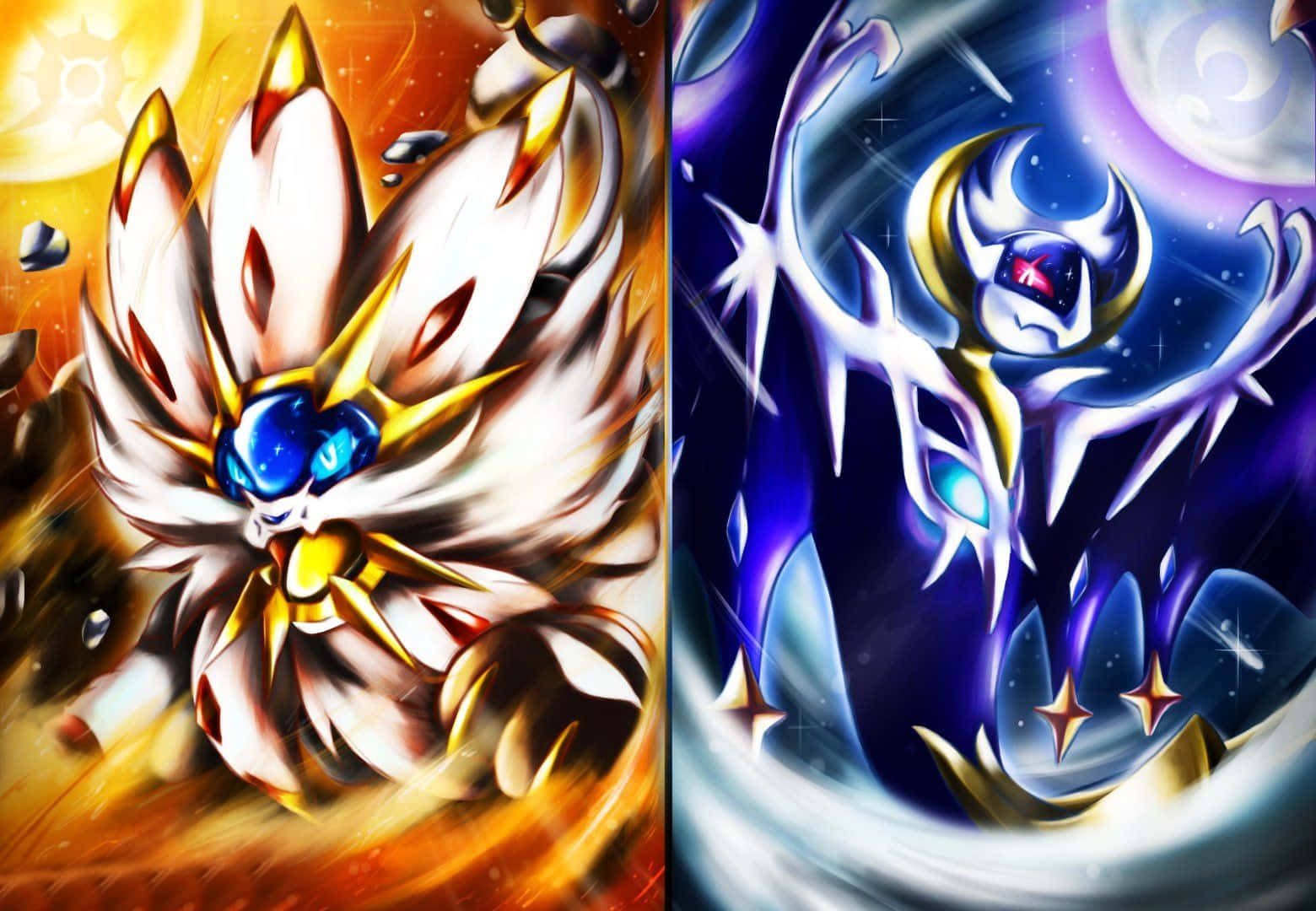 Pokemon Sun and Moon, legendary, anime-style, HD Desktop Wallpaper