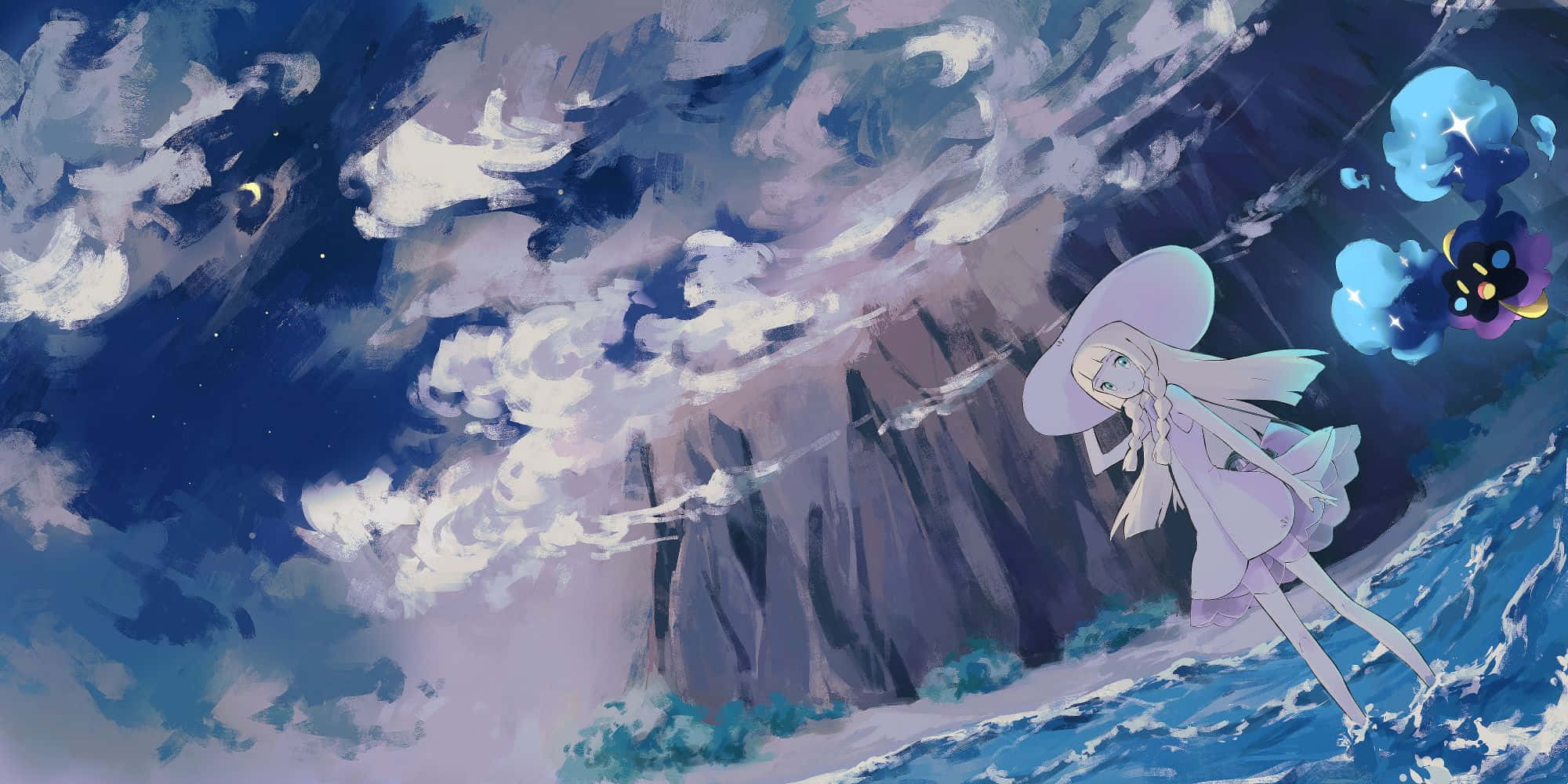 Pokemon Sun and Moon, anime girl, lavender dress, Full HD Desktop Wallpaper