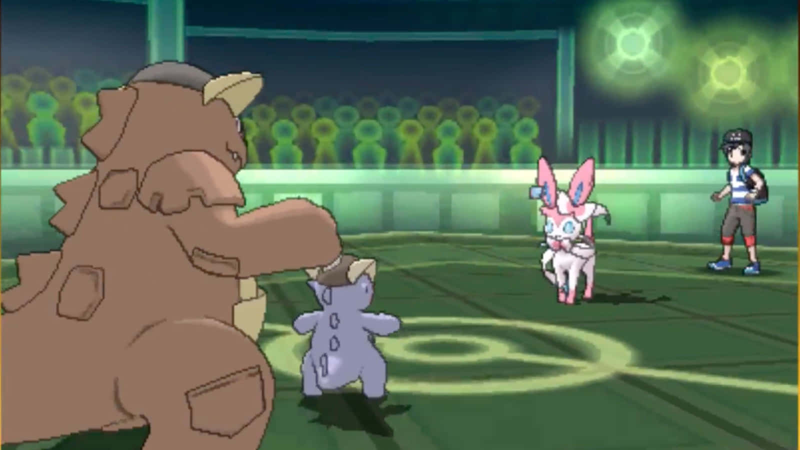 Pokemon Stadium, brown dinosaur-like Pokemon, pink bunny Pokemon, HD Desktop Wallpaper