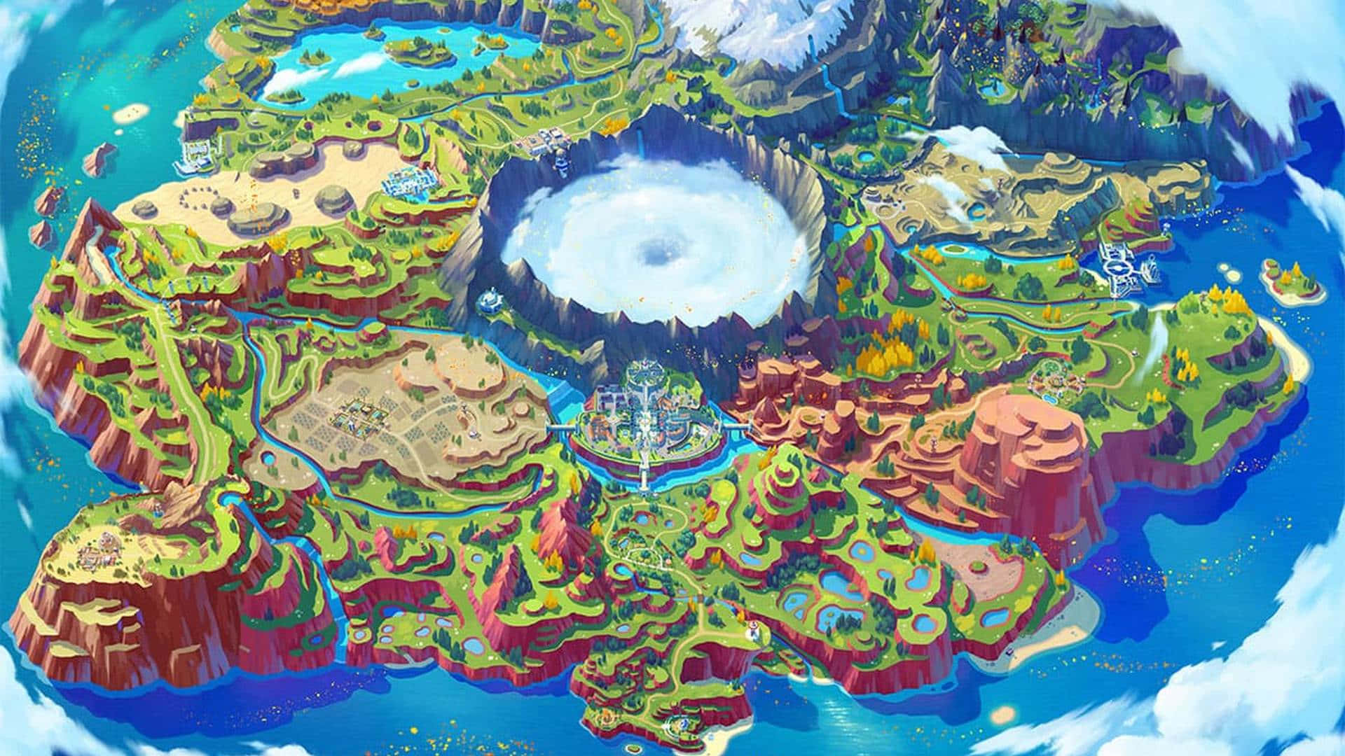 Pokemon Virtual World, fantasy island, mountains, Full HD Desktop Wallpaper