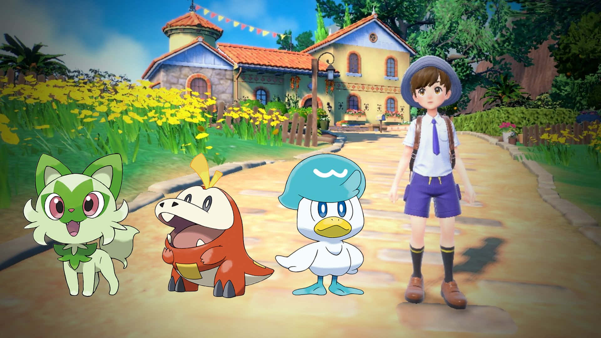 Pokemon Virtual World, young trainer, three colorful Pokémon, Full HD Desktop Wallpaper