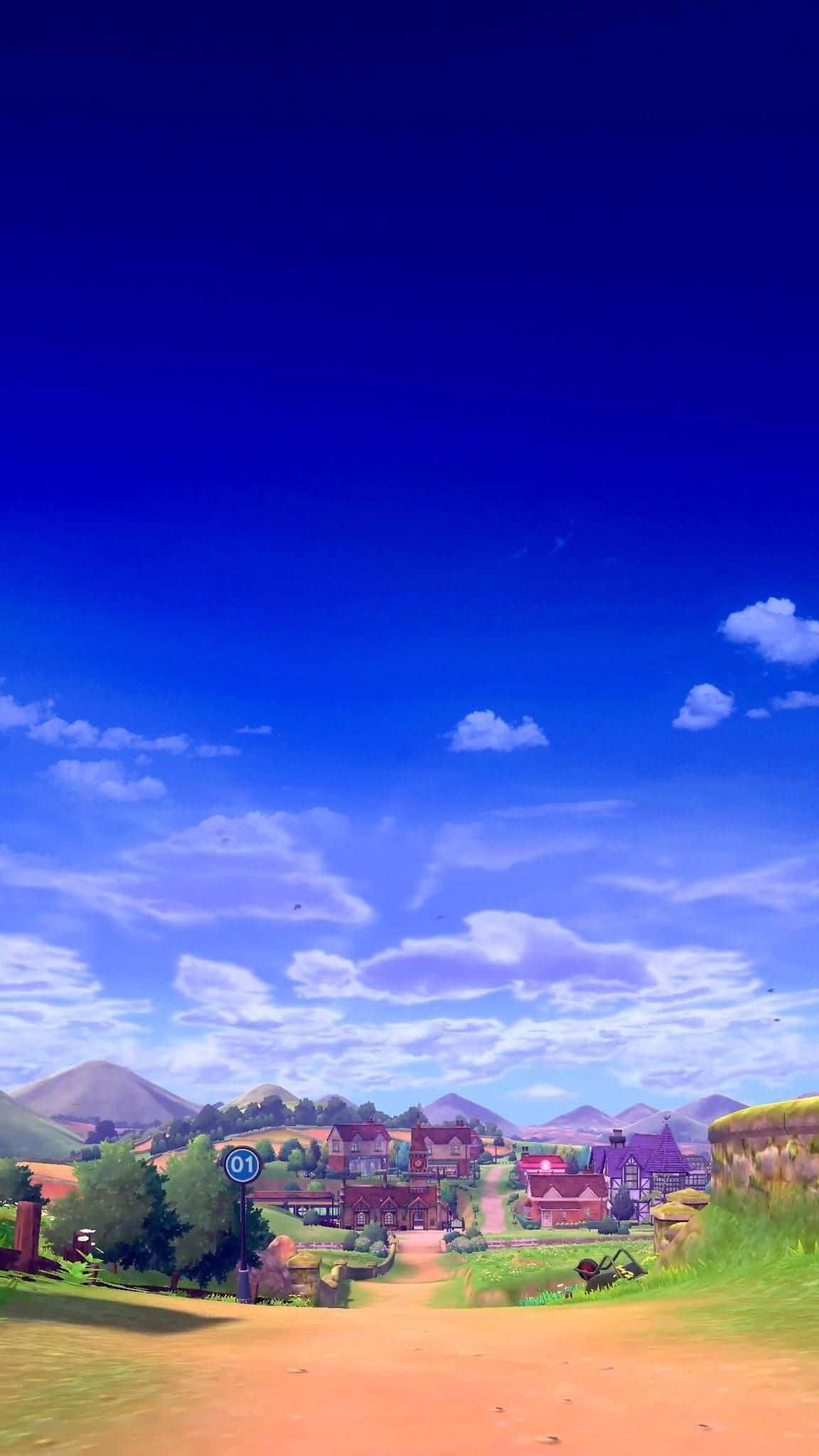 Pokemon Virtual World, anime-style village, rolling hills, Full HD Phone Wallpaper