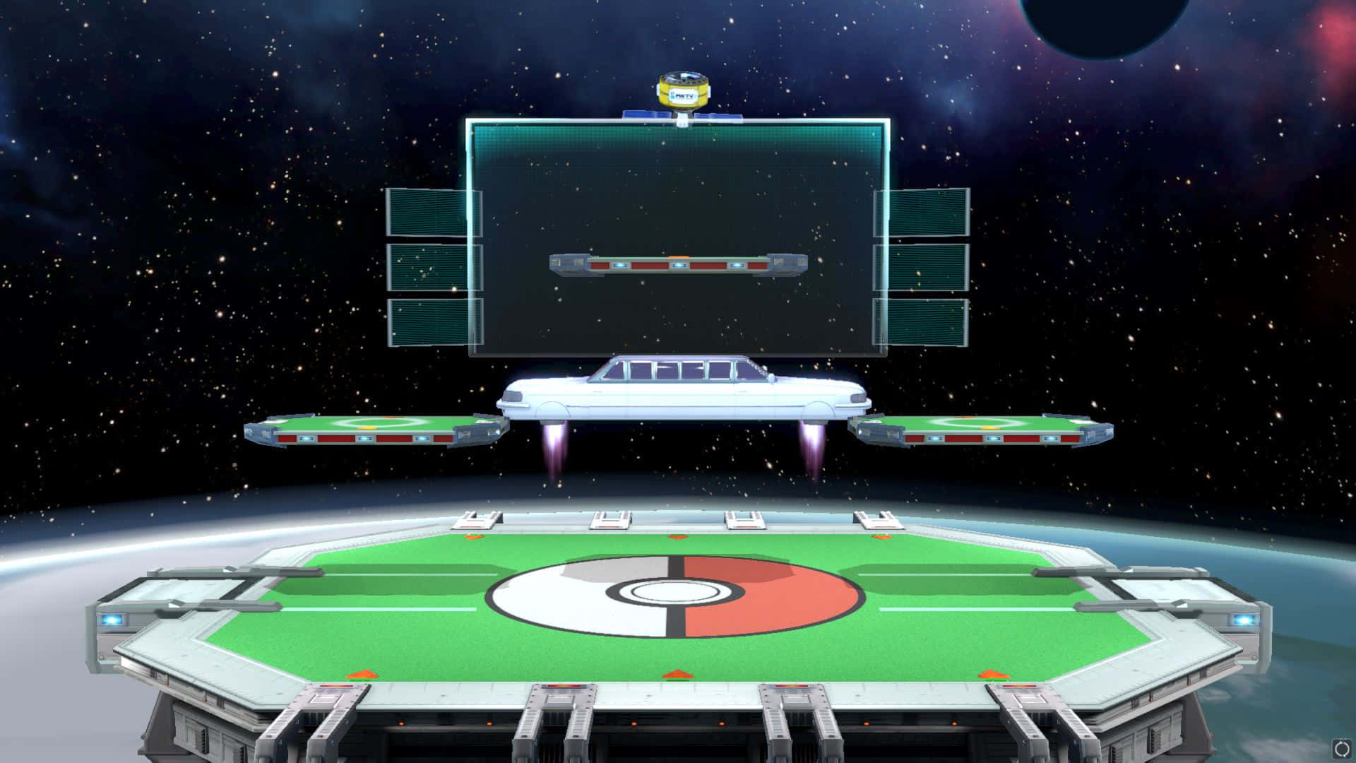 Pokemon Stadium, futuristic spaceship, glowing Poké Ball stadium, Full HD Desktop Wallpaper