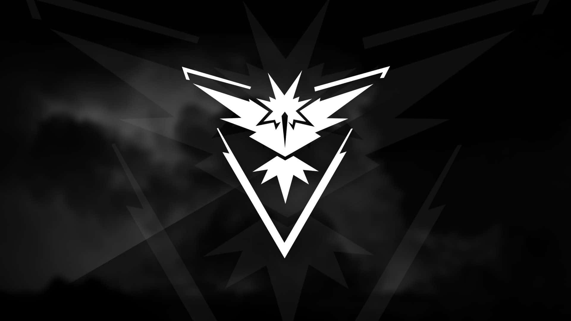 Pokemon Black, stark white stylized bird emblem, dark stormy sky, Full HD Desktop Wallpaper