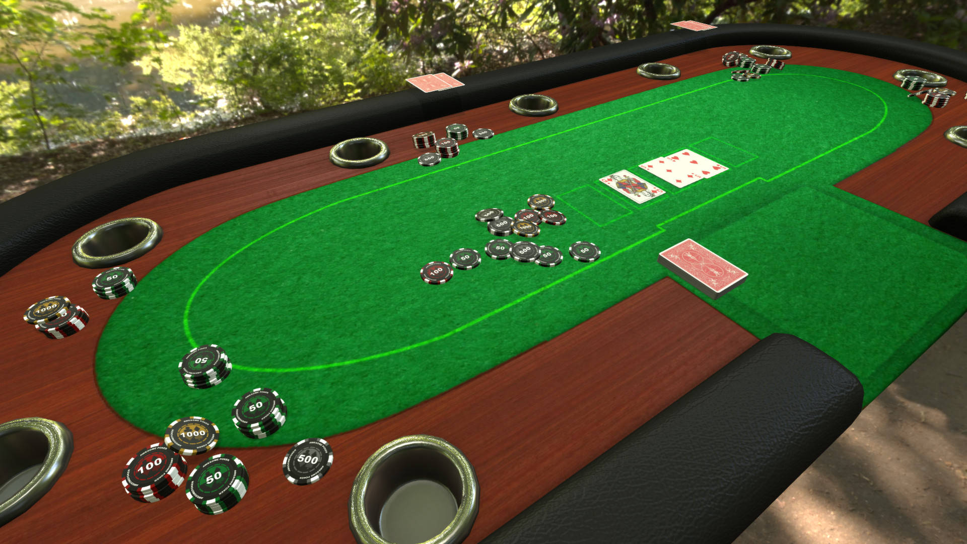 poker table, green felt, scattered chips, Full HD Desktop Wallpaper