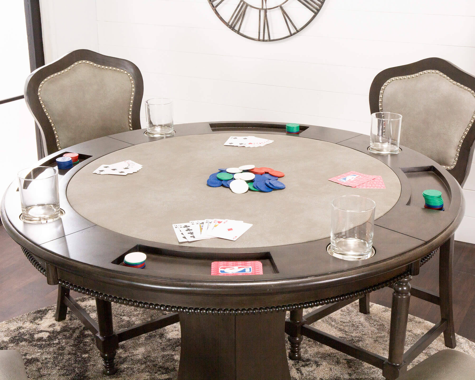 poker table, chairs, dark wooden, Full HD Desktop Wallpaper
