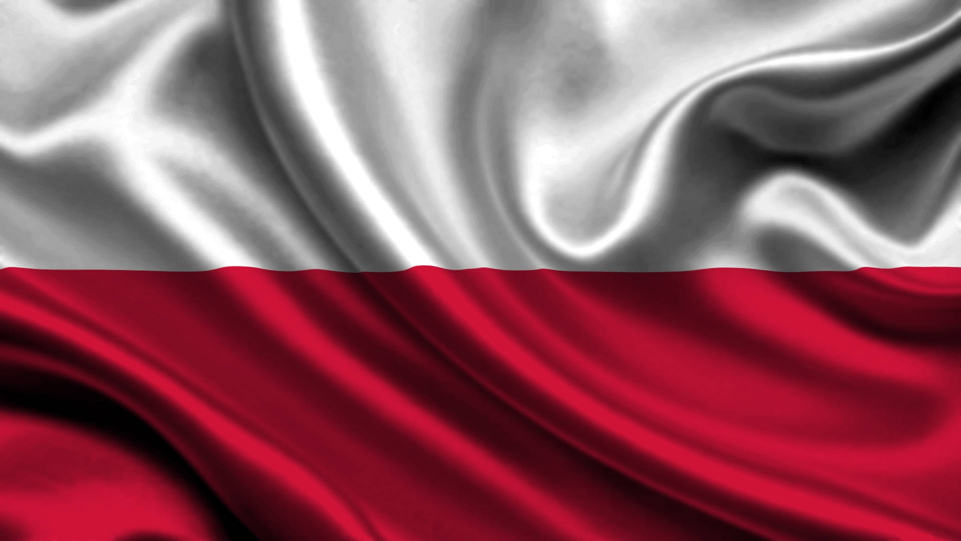 Poland flag, white and red horizontal stripes, silky fabric texture, Full HD Desktop Wallpaper