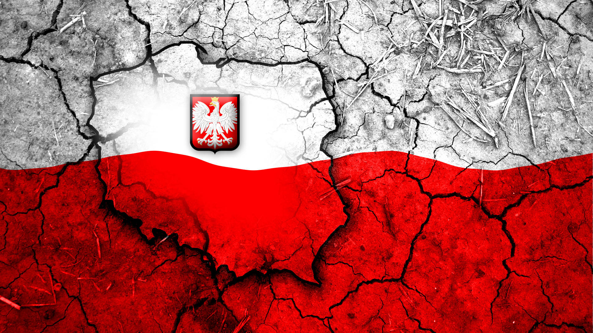 Poland flag, cracked earth, national eagle emblem, Full HD Desktop Wallpaper
