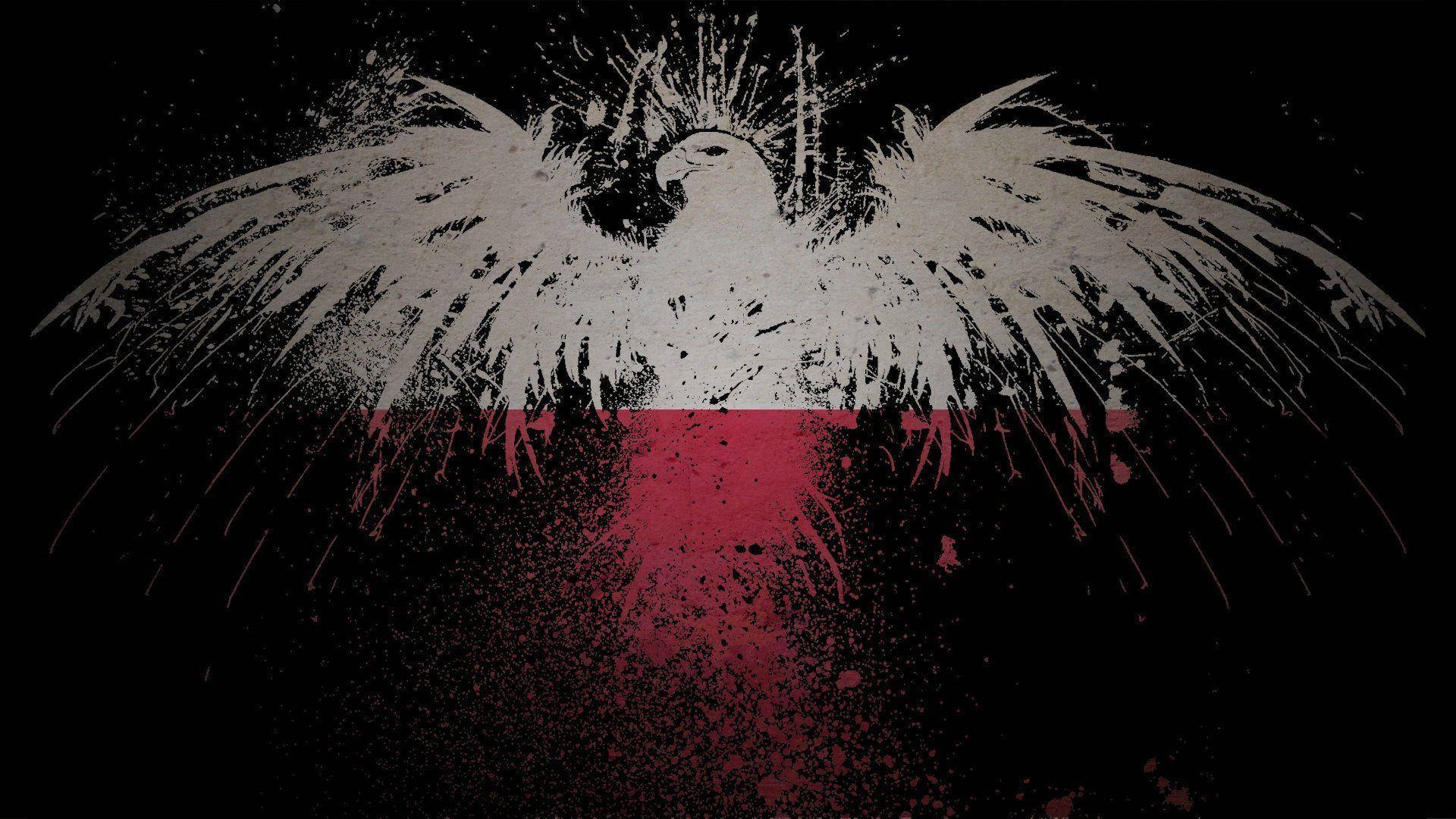 Poland flag, white eagle, red splatter, Full HD Desktop Wallpaper