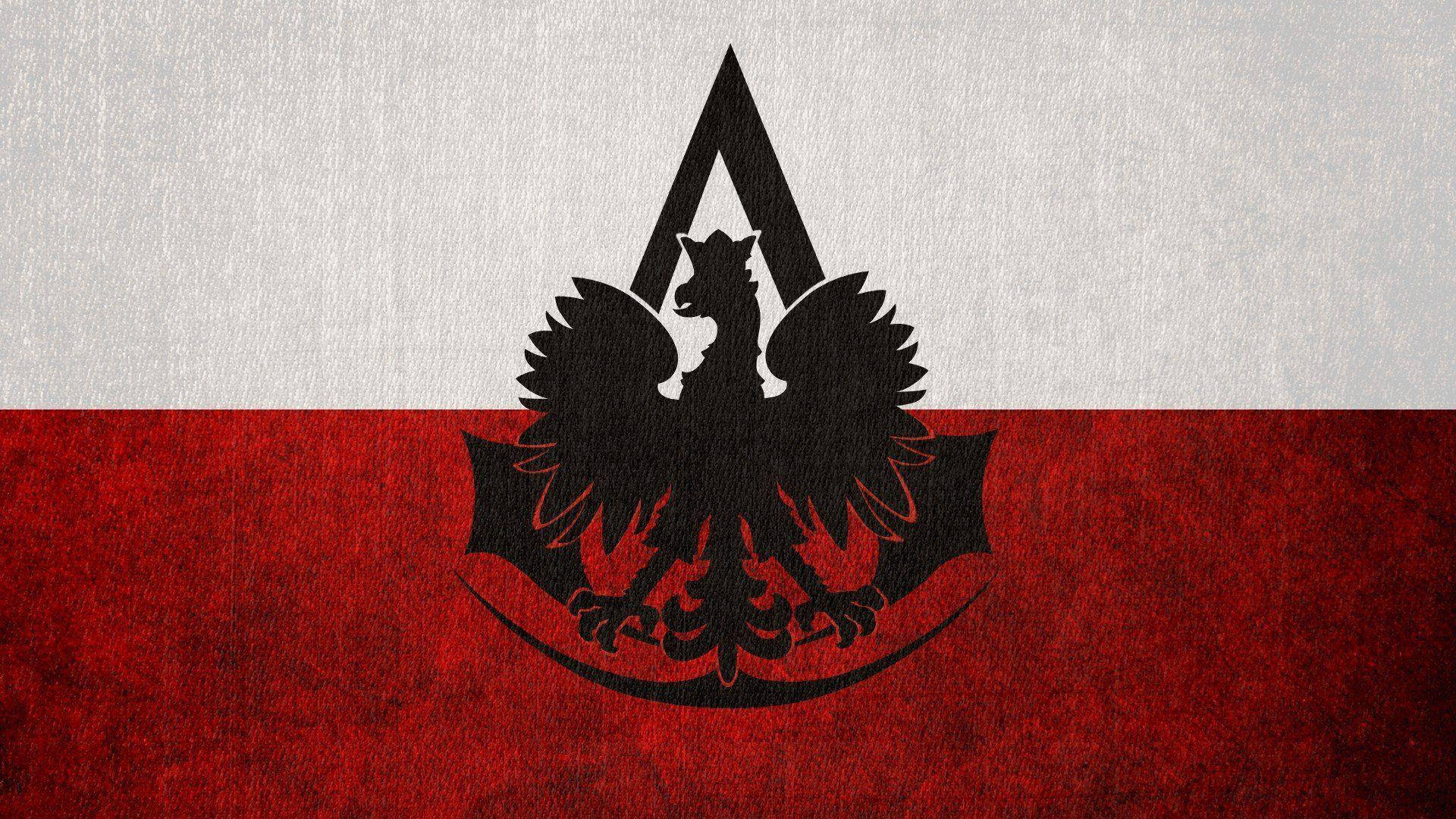 Poland flag, black eagle emblem, assassin's triangle, Full HD Desktop Wallpaper