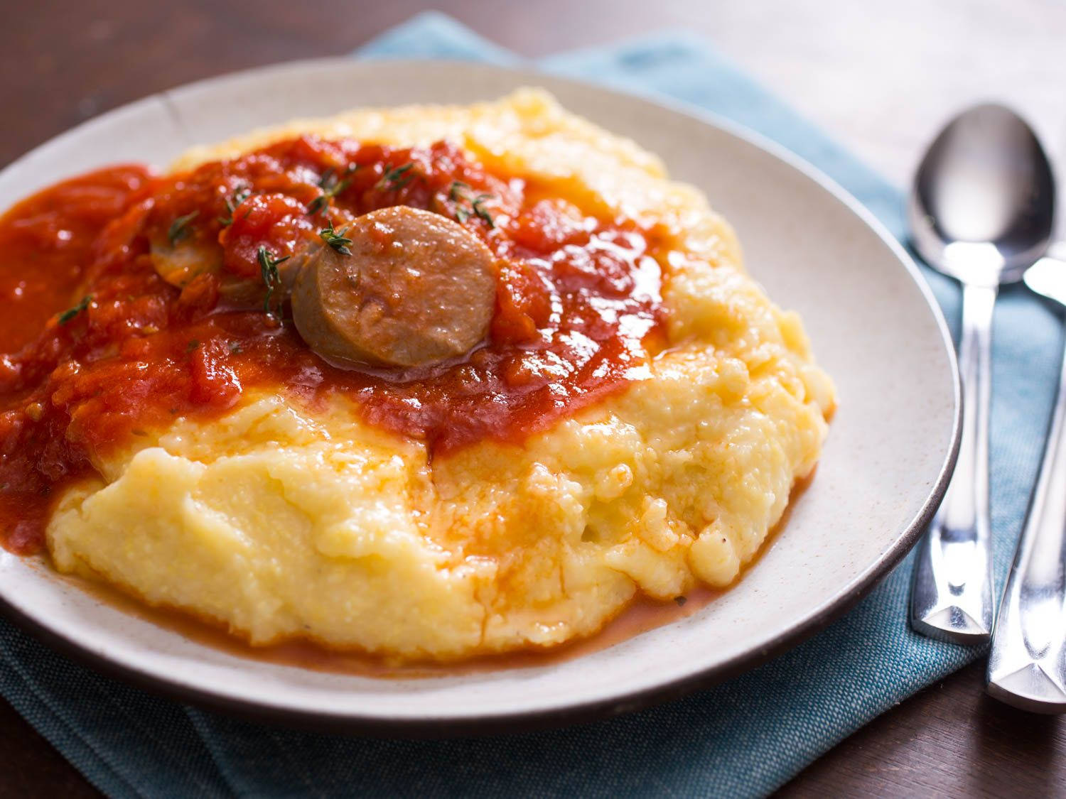 Polenta, Tomato Sauce, Sausage Slice, HD Desktop Wallpaper
