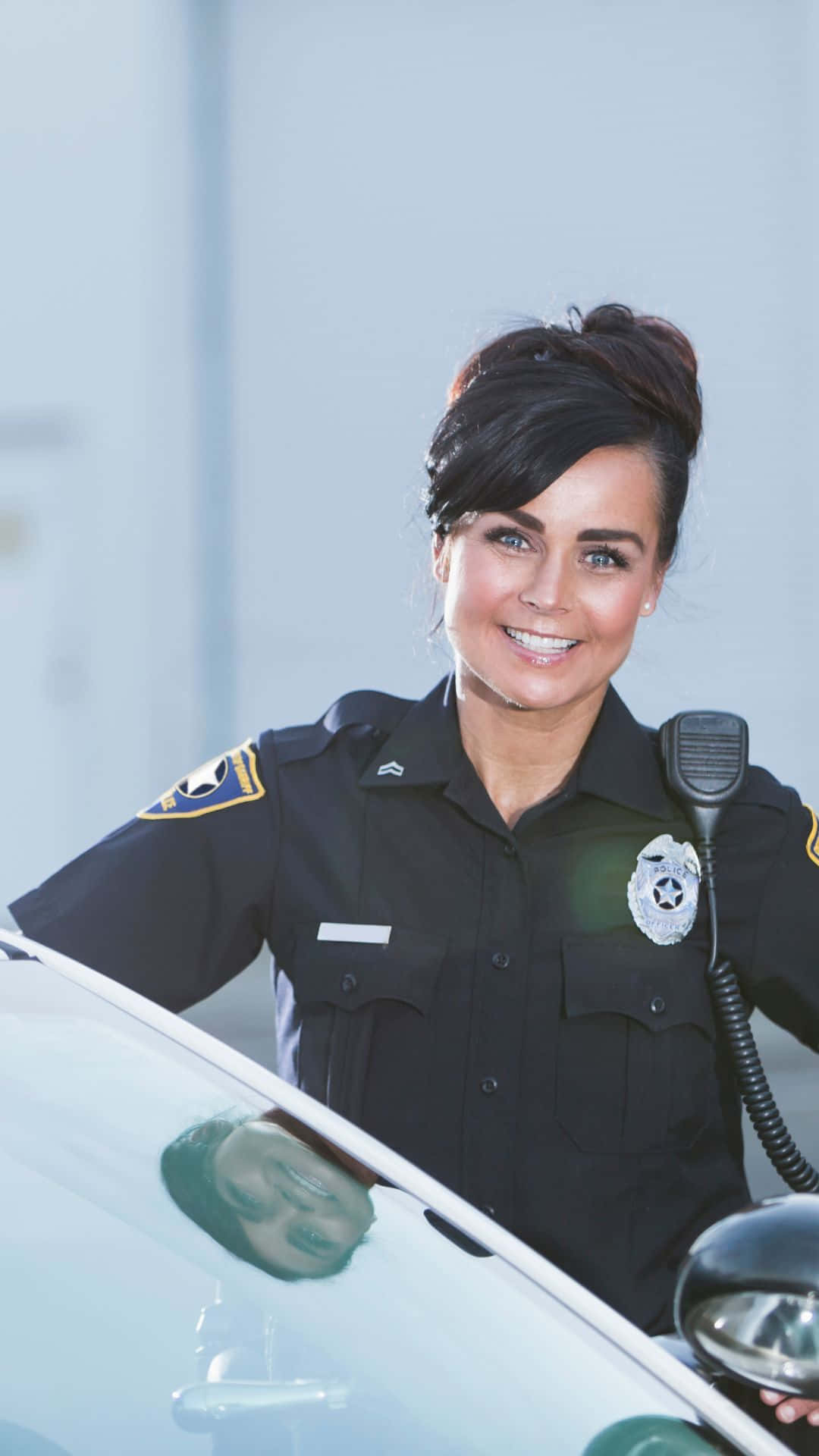 police officer, female police officer, patrol car, Full HD Phone Wallpaper