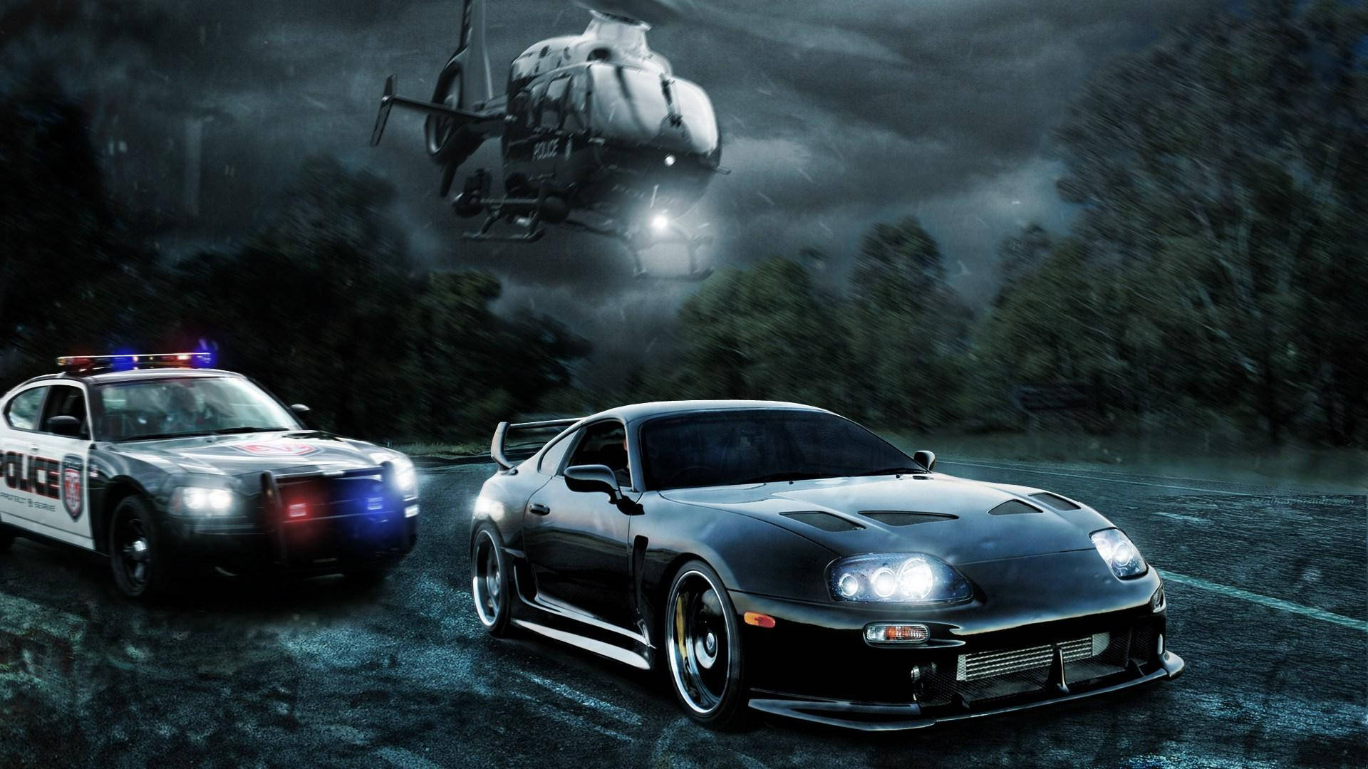 1998 Toyota Supra Mk4, black, police cruiser, Full HD Desktop Wallpaper