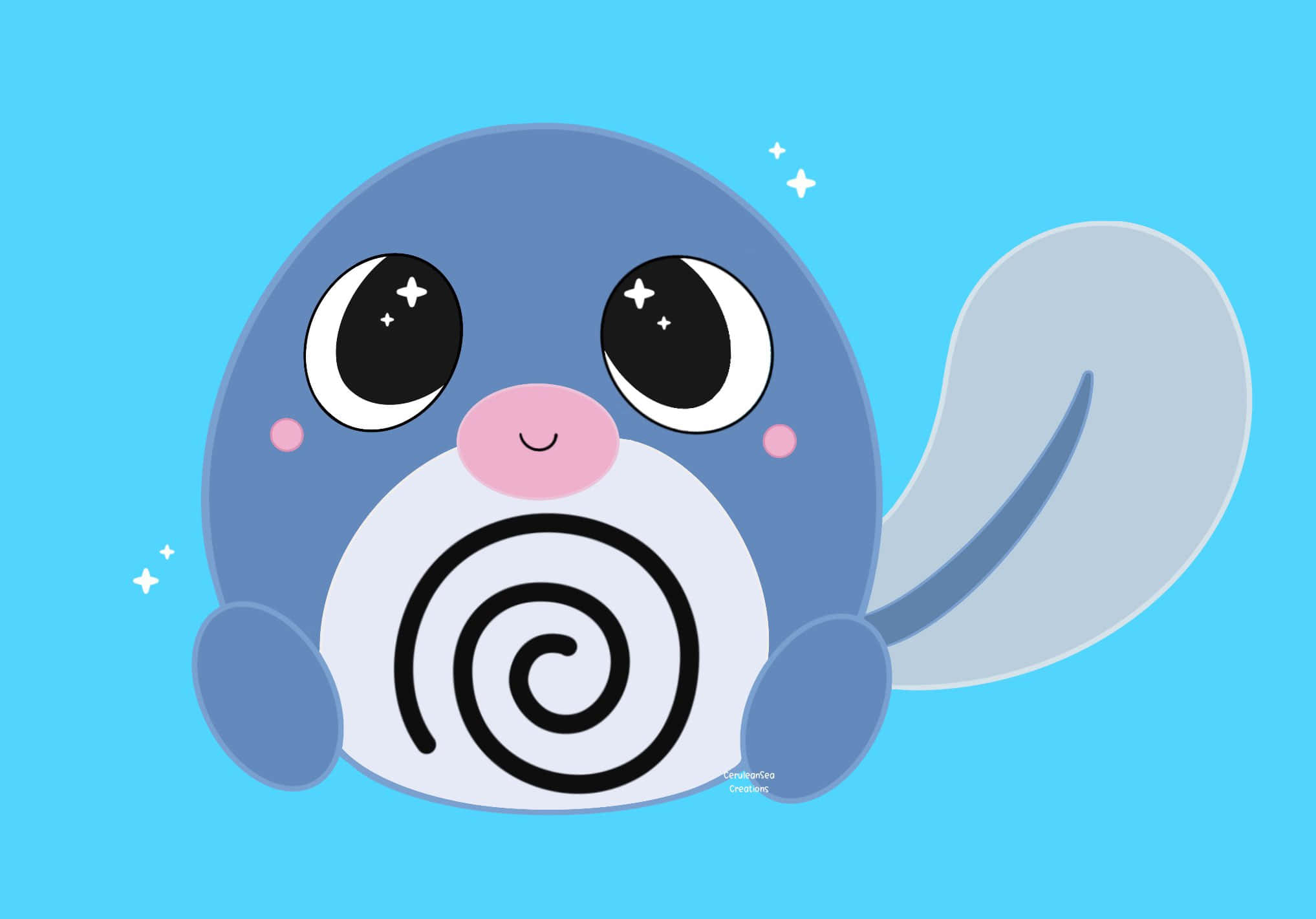 Poliwag, blue, starry eyes, Full HD Desktop Wallpaper
