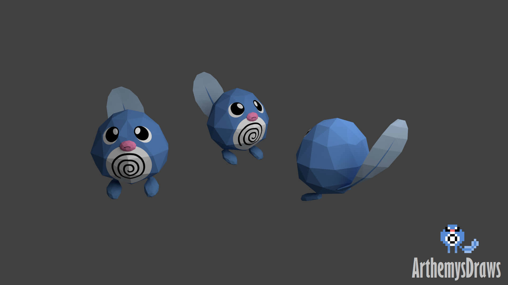 Poliwag, blue spiral-faced creature, low-poly 3d models, Full HD Desktop Wallpaper