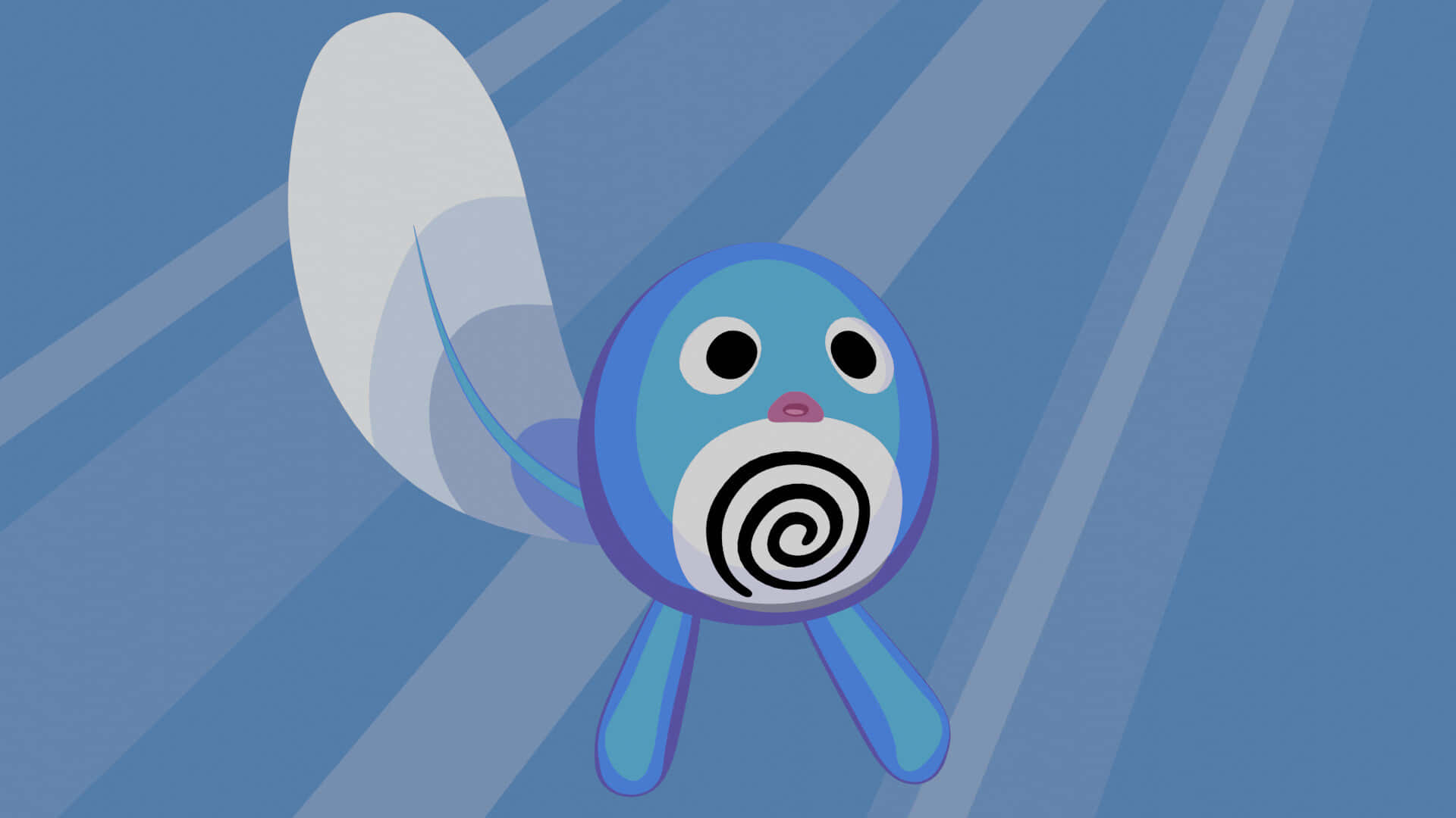 Poliwag, white tail, blue background, Full HD Desktop Wallpaper