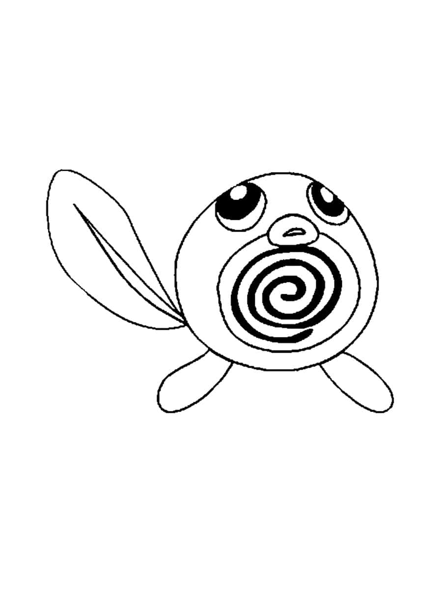 Poliwag, black and white line drawing, cute cartoon creature, SD Phone Wallpaper