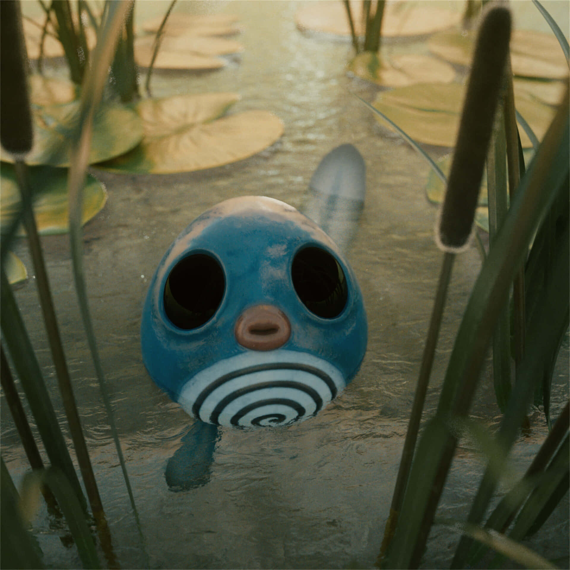 Poliwag, blue ceramic fish, spiral mouth, Full HD Desktop Wallpaper