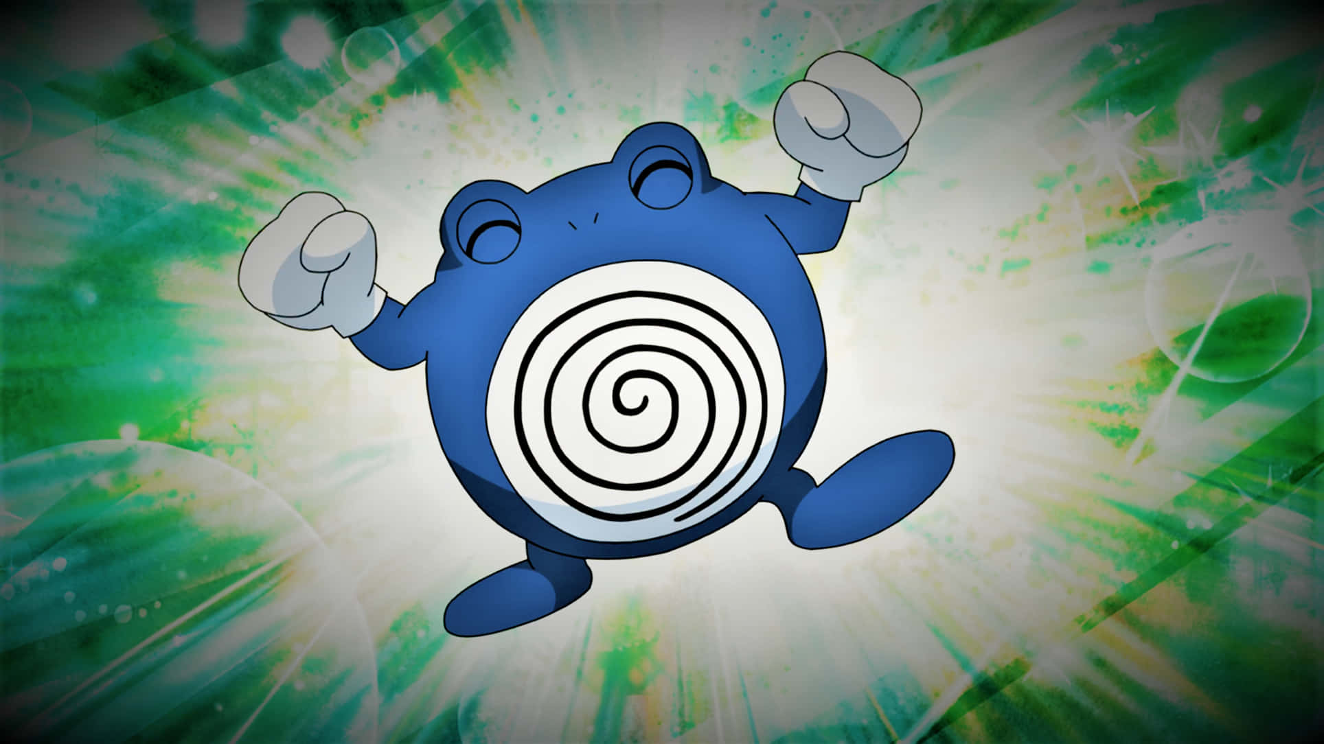Poliwhirl, blue cartoon frog, spiral belly, Full HD Desktop Wallpaper