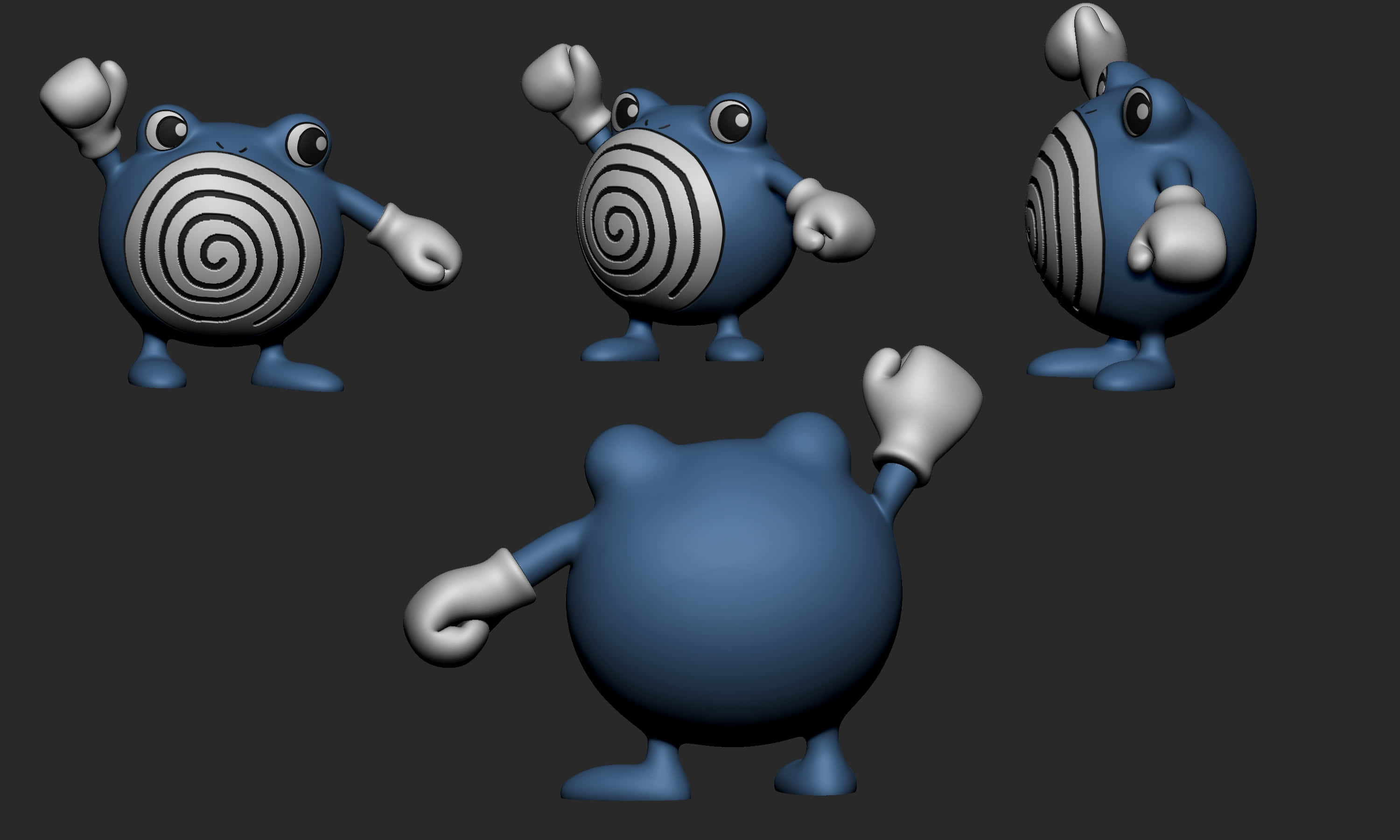 Poliwhirl, 3D render, blue, 2K Desktop Wallpaper