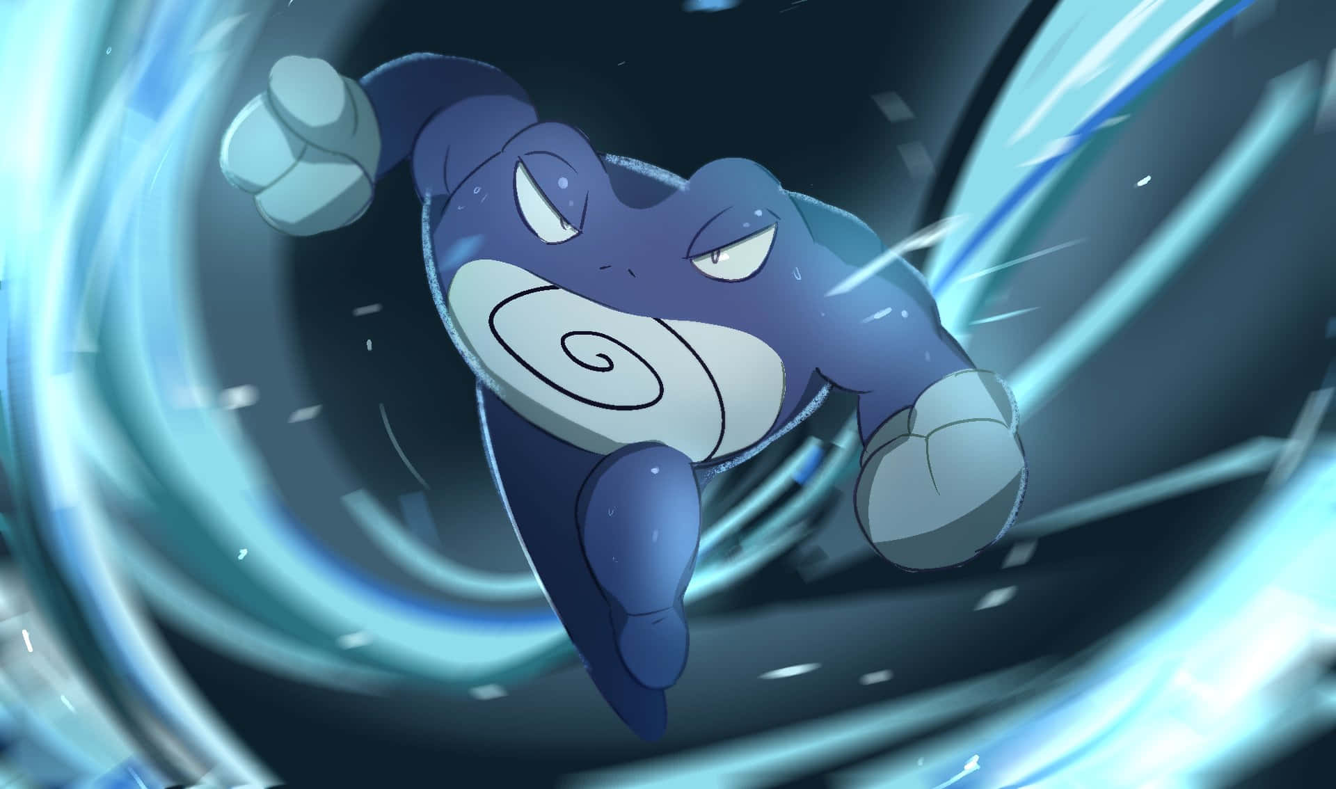 Poliwrath, blue frog-like, glowing blue energy, Full HD Desktop Wallpaper