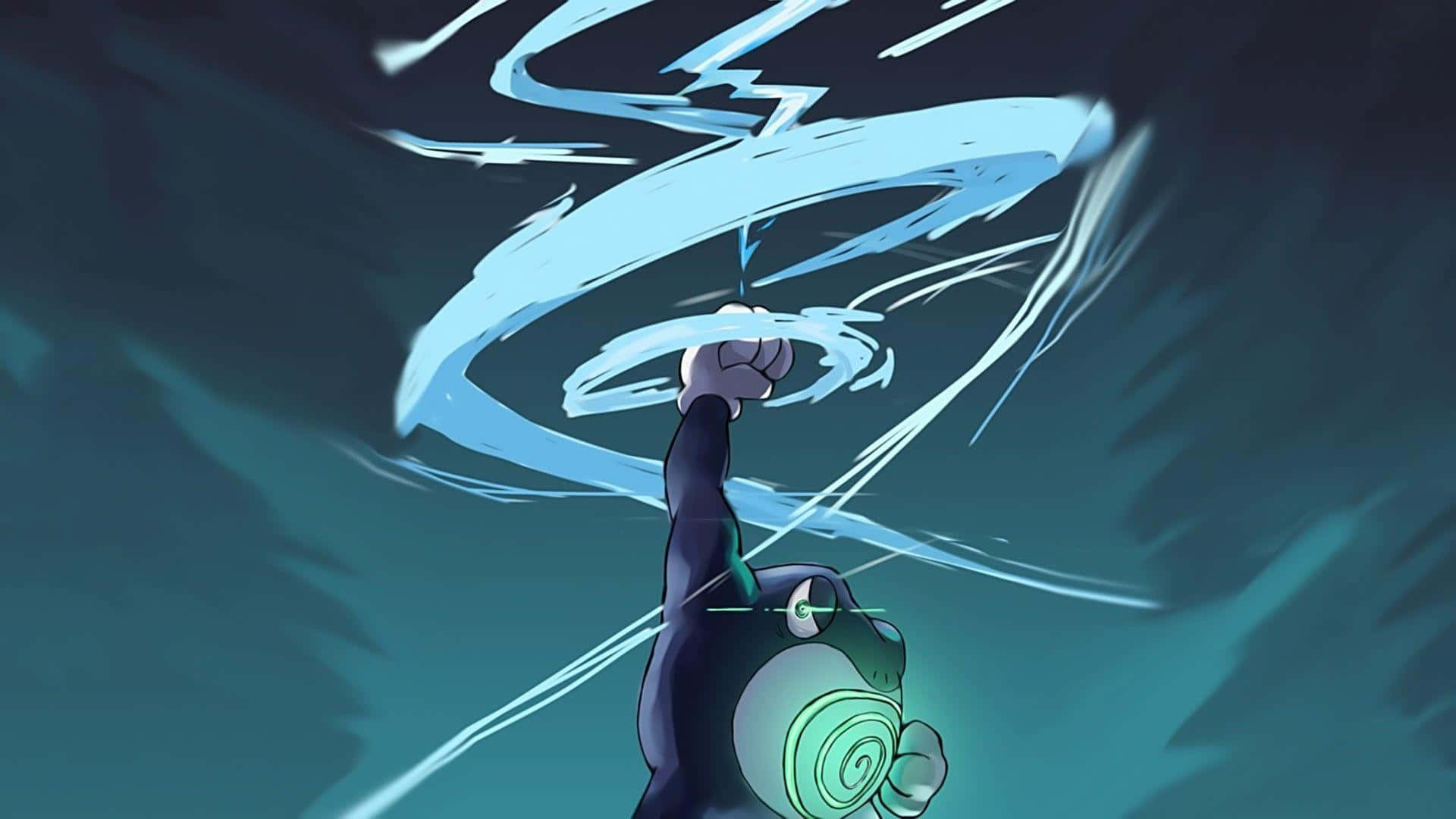 Poliwrath, glowing fist, swirling blue energy, Full HD Desktop Wallpaper