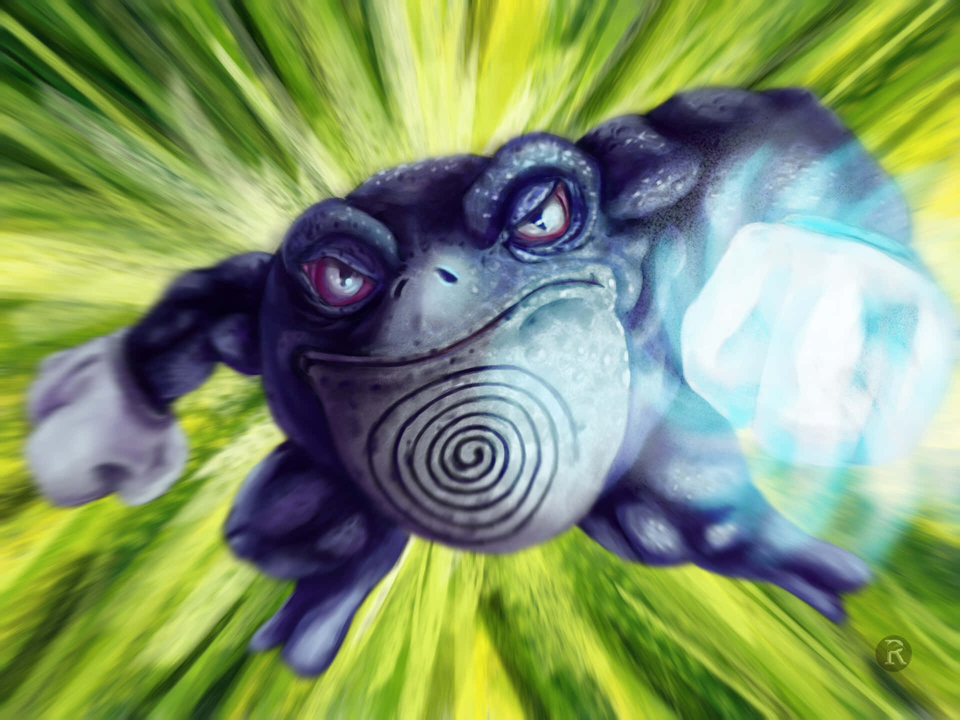 Poliwrath, dark blue, toad-like creature, Full HD Desktop Wallpaper